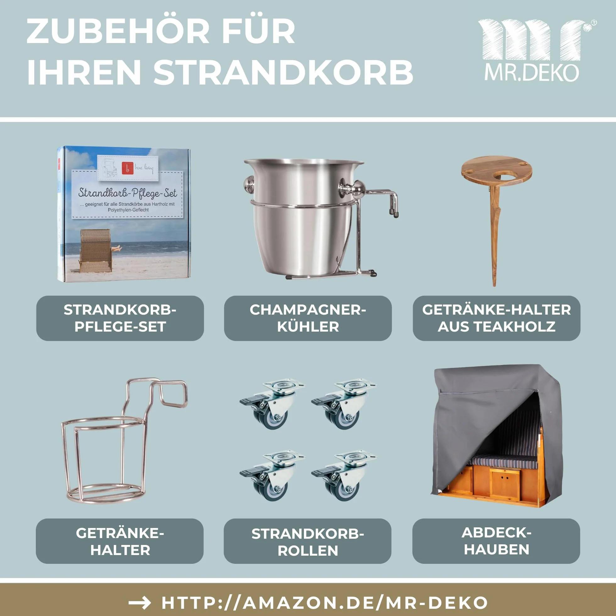 MR. DEKO® Kosz plażowy Ostsee, w pełni rozkładany, 2-osobowy | splot PE, czarny, jednolity szary obicie | w zestawie 4 poduszki i składany stolik | leżak plażowy regulowany | kosze plażowe z litego