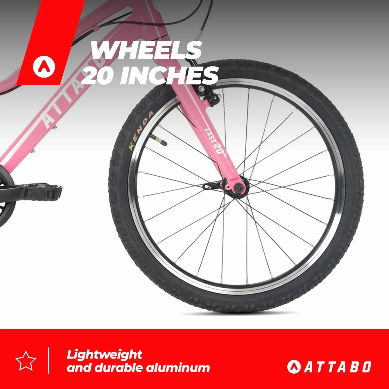 ATTABO Rower dziecięcy Ease 20" lekki trwały niski zwis ergonomiczna kierownica BMX Shimano Altus akcesoria bezpieczeństwa