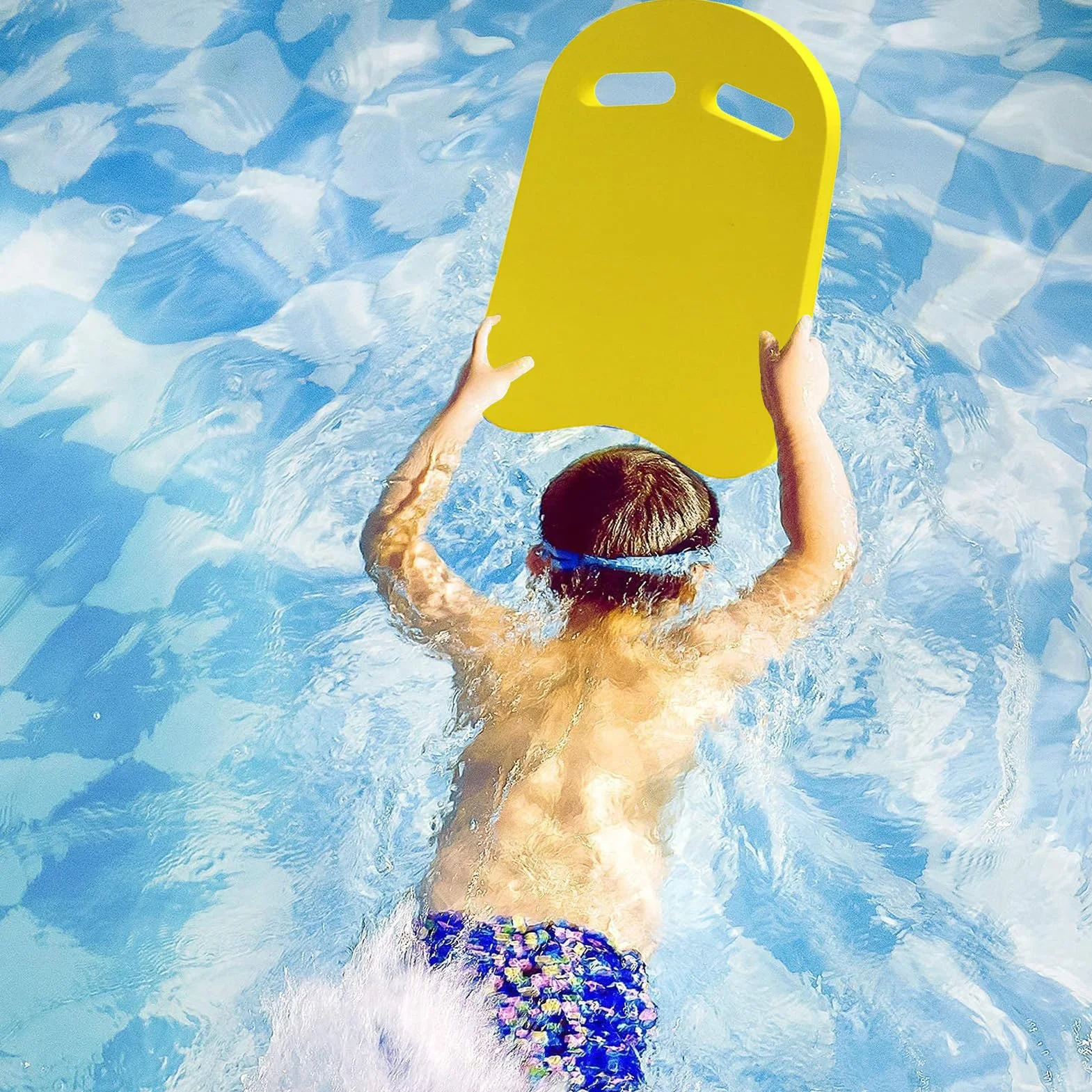 KickboardSwim Board, akcesoria treningowe na basen, deska do pływania z uformowanymi otworami, wiele możliwości chwytania, 100% EVA, bez PCW, 40 x 27 x 3 cm, żółta