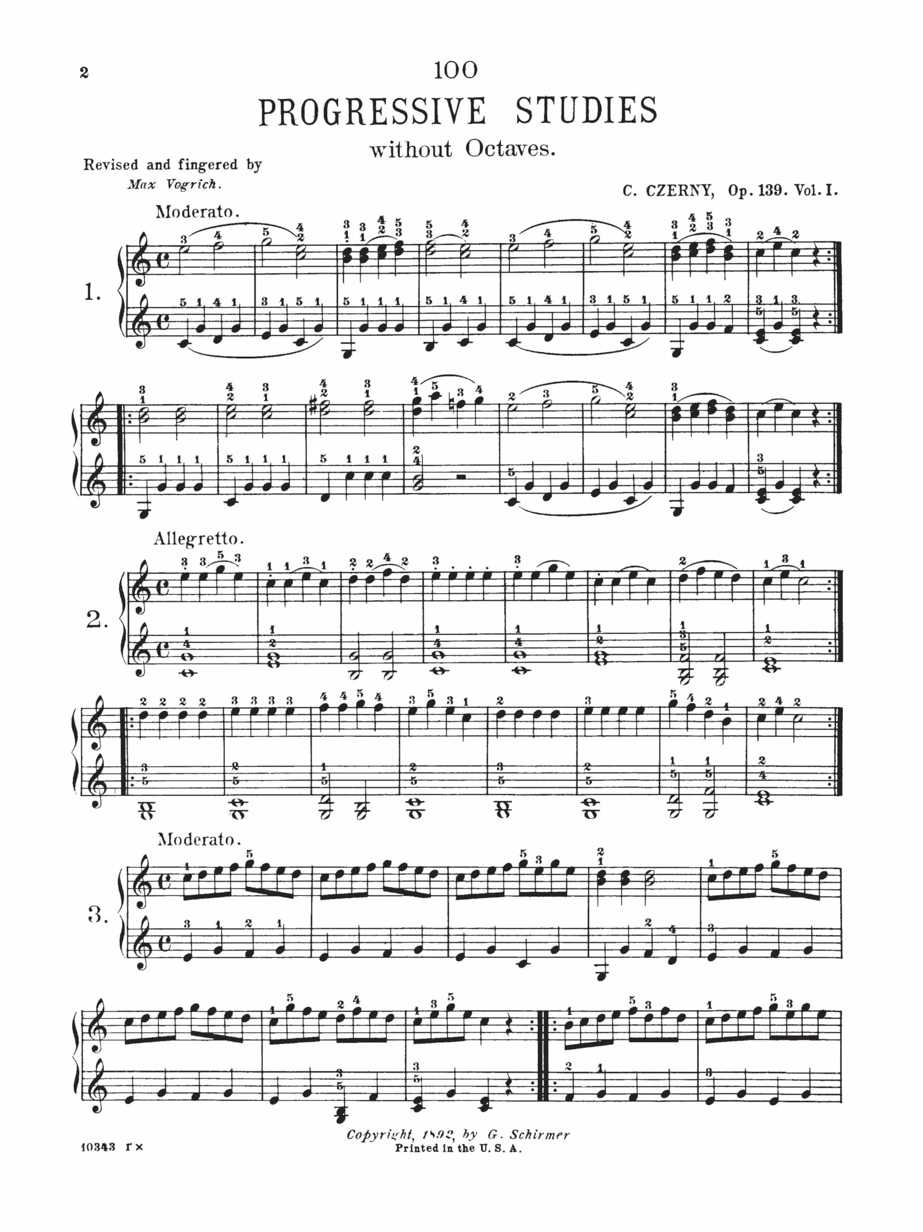 Carl czerny: 100 progressive studies without octaves op.139 piano: Schirmer Library of Classics Volume 153 Piano Technique