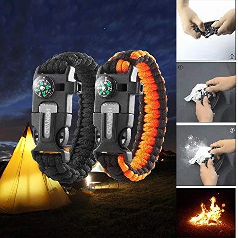 HONYAO Bransoletka survivalowa z kompasem gwizdkiem skrobakiem i krzemieniem zestaw paracord