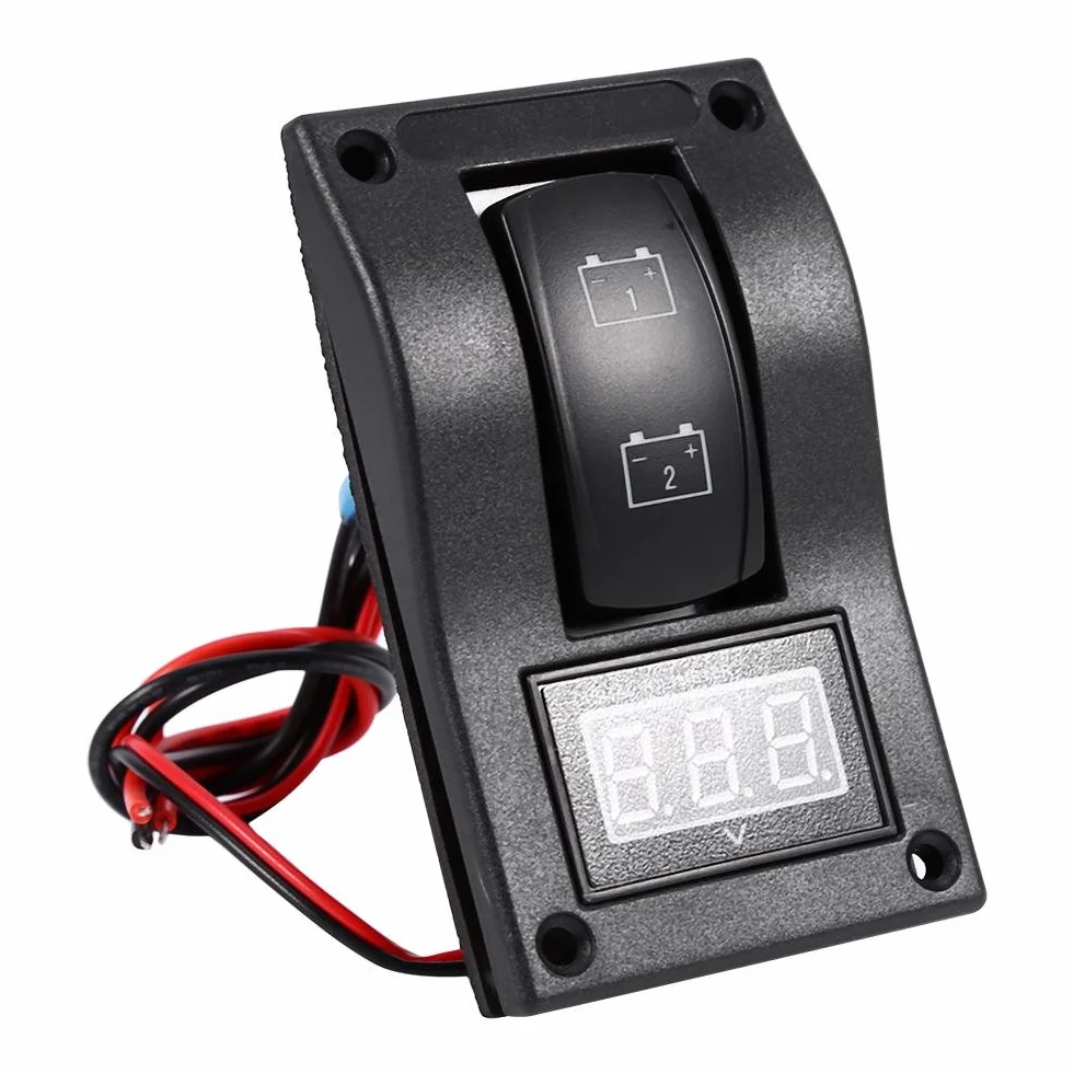 Akozon panel testowy akumulatora 12V DC LED woltomierz łodzi morskiej przełącznik kołyskowy ON-OFF-ON