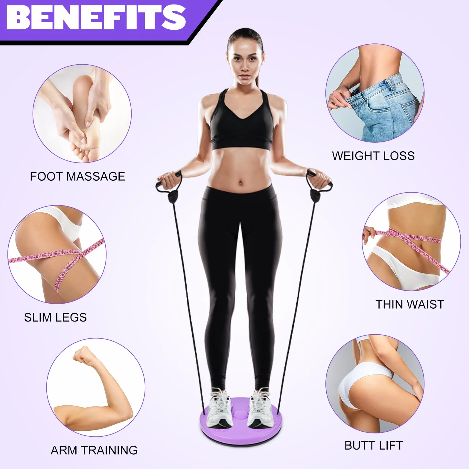 flintronic Deska do skręcania talii, kręcąca talię, regulowana tarcza do trenera talii z uchwytami, gramofon fitness do treningu w domu z paskami oporowymi