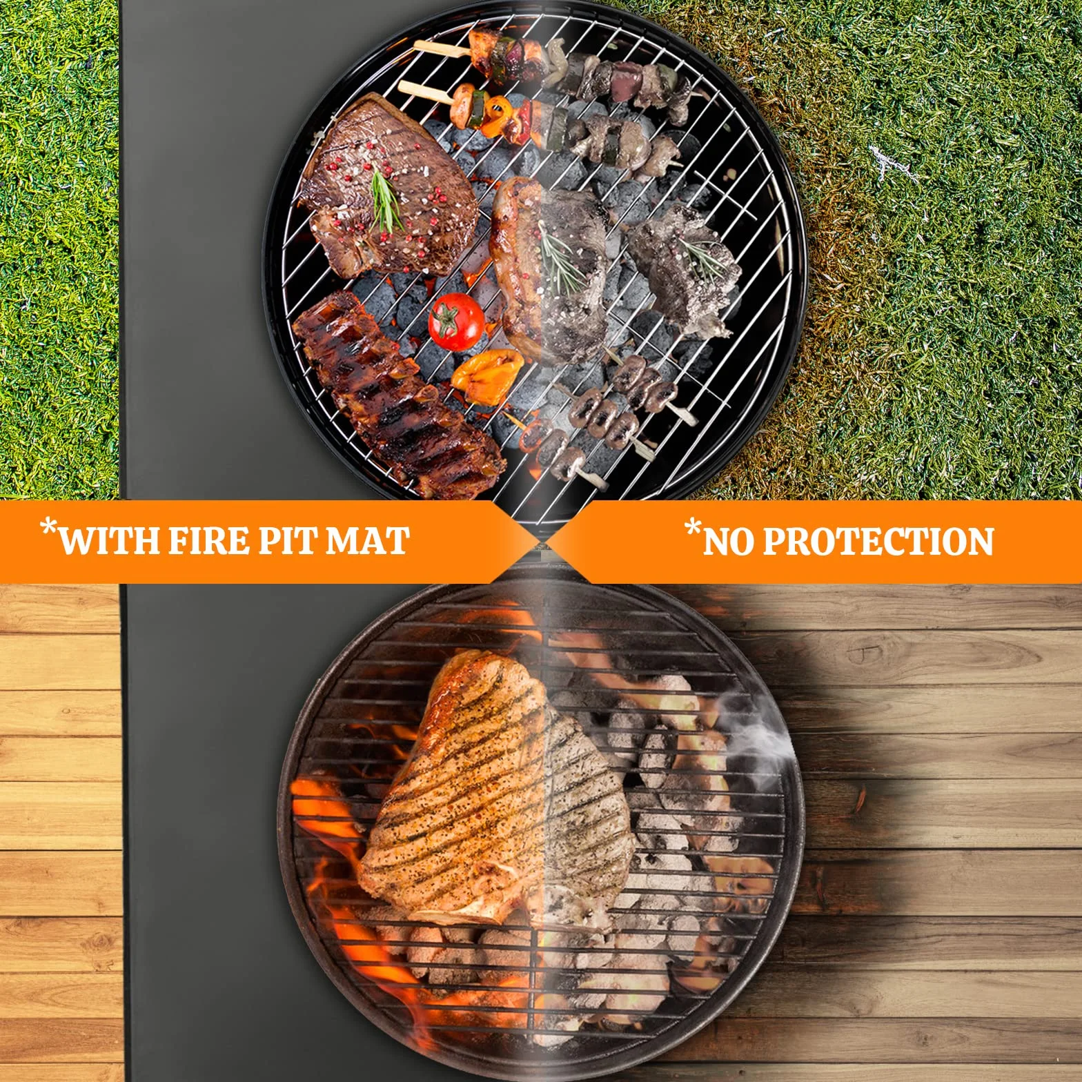 Duża mata pod grill, ognioodporna mata do grilla i tarasu, grill płaski górny, węgiel na zewnątrz, ognioodporne dywany do kominka, mata wielokrotnego użytku