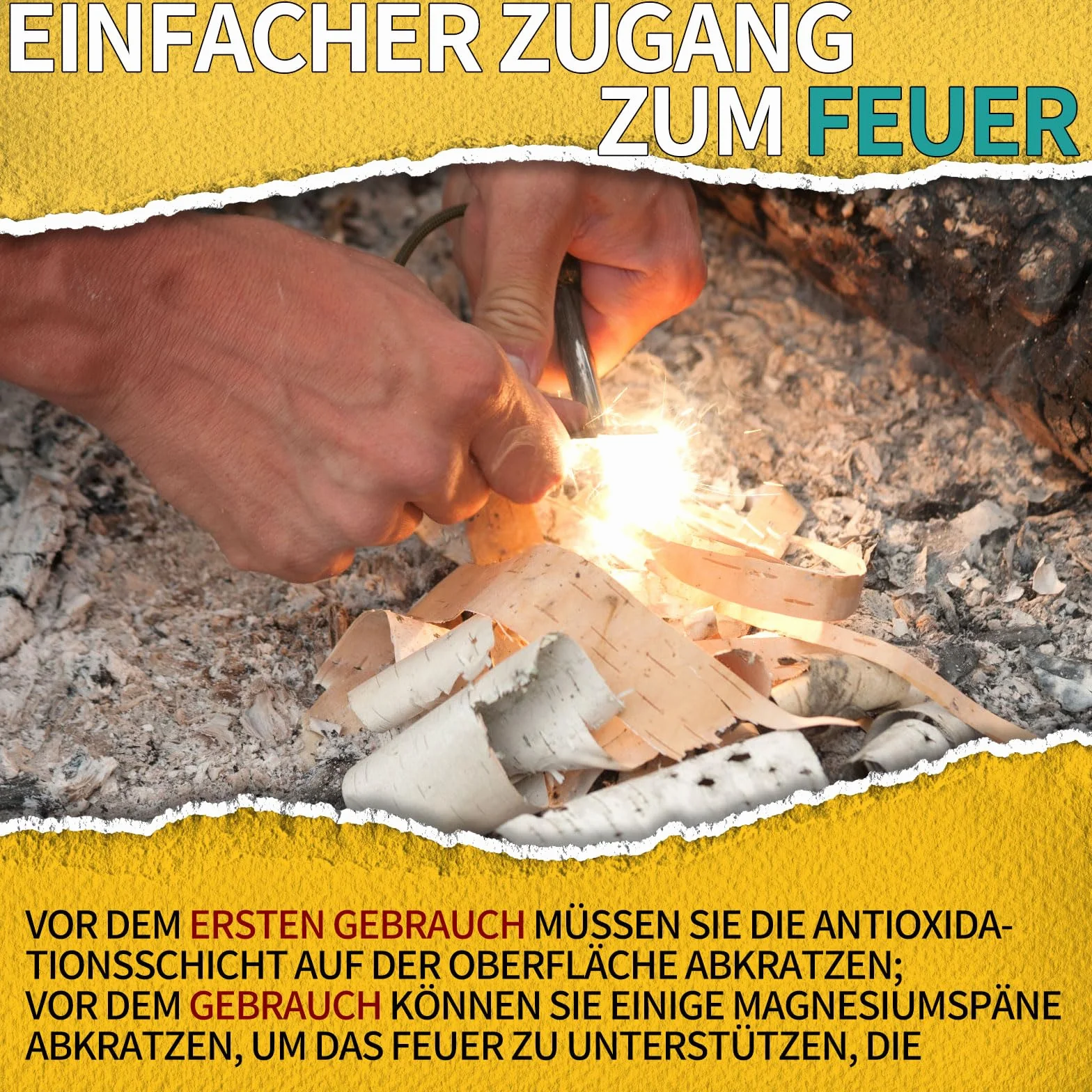 Zestaw survivalowy do rozpalania ognia, krzesiwo, podpałka do użytku na zewnątrz, wytrzymały, na kemping, do bushcraftu, wyposażenie awaryjne