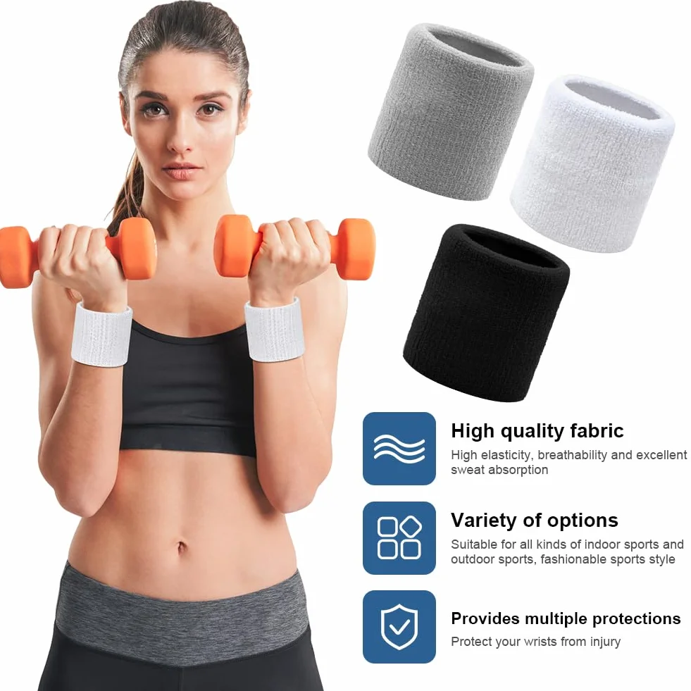 Flintronic Opaska na nadgarstek sportowa, 6 sztuk, opaska na nadgarstek, chłonne bluzy na siłownię, do tenisa, biegania, koszykówki