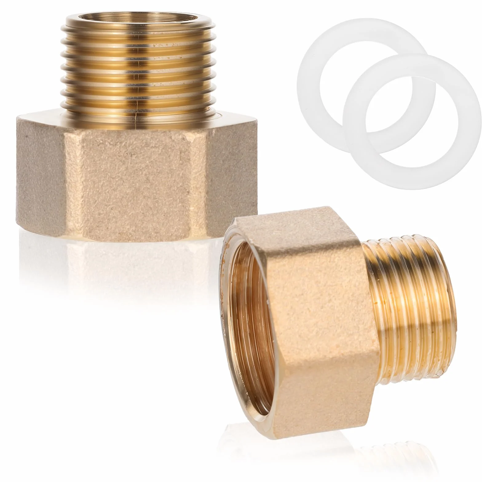 Bewudy 2 sztuki redukcja 1/2 do 3/8, mosiężny reduktor z gumową uszczelką, gwint wewnętrzny 1/2" na gwint zewnętrzny 3/8", adapter do rur wodnych