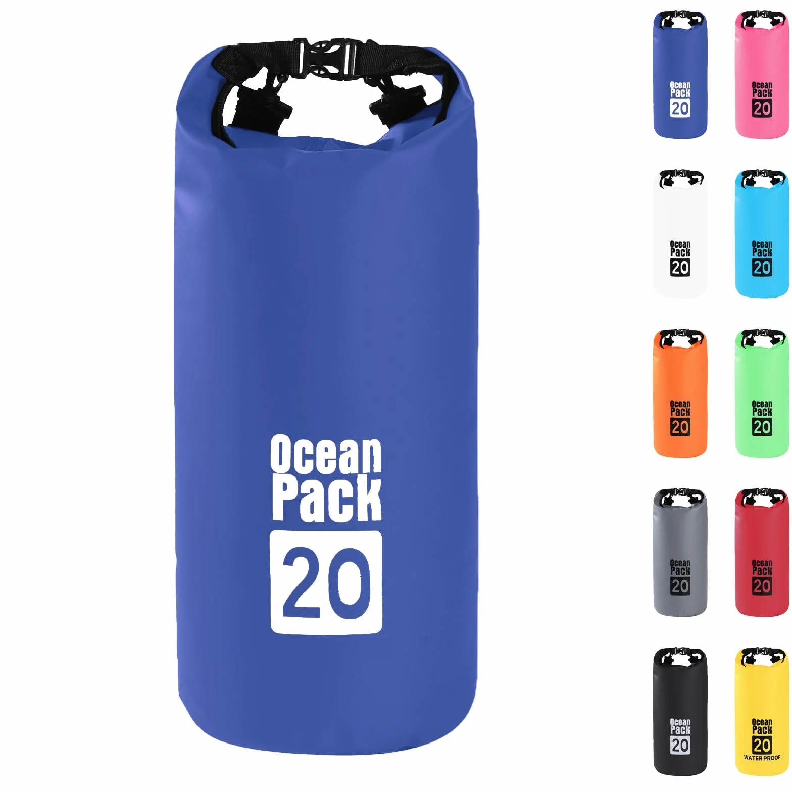 20L Niebieska wodoszczelna torba, Dry Bag 2L/5L/10L/15L/20L/30L z regulowanym paskiem, chroni telefon/kartę, worek wodoodporny z rolowanym górnym zamknięciem na plecak do pływania/raftingu/kajaka
