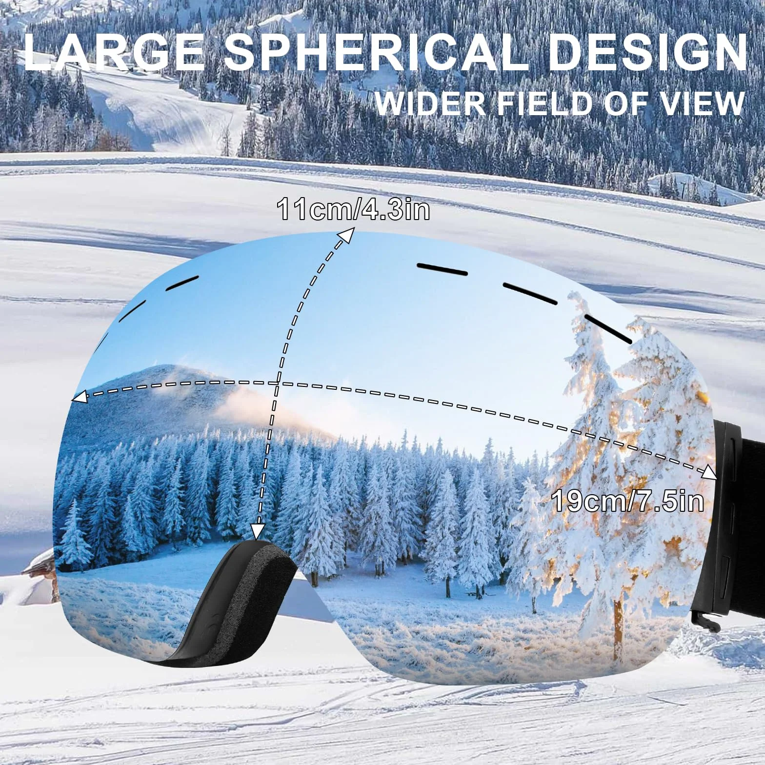Ryaco Gogle narciarskie snowboardowe OTG przeciwmgielne UV sferyczne bezramowe