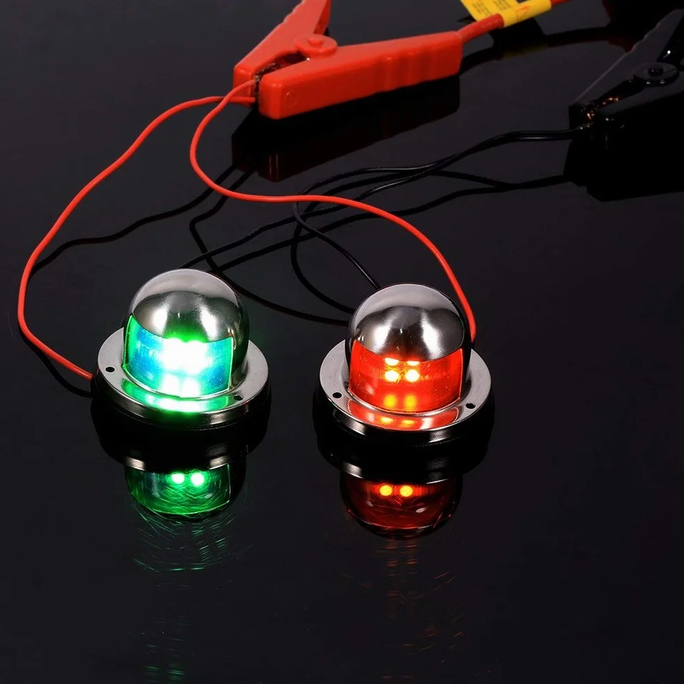 Lampa nawigacyjna do łodzi 12V ze stali nierdzewnej LED morska lampa nawigacyjna do łodzi jachtu czerwono-zielona dziobowa do pontonu jachtu kajaka