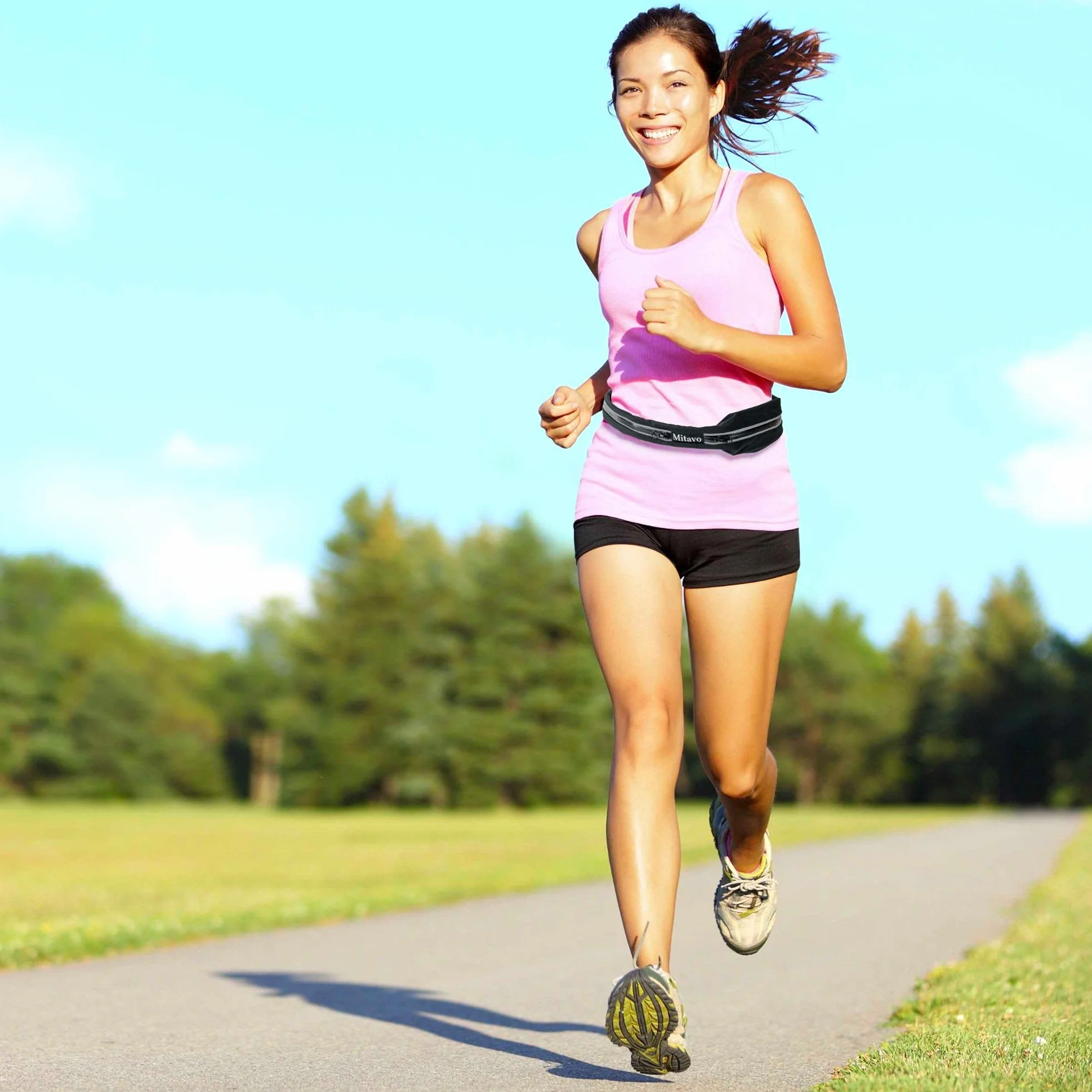 Pas do Biegania Saszetka 2 Kieszenie Odblaskowe Paski Kobieta Mężczyzna Dziecko Sport Bieganie Jogging Fitness Czarny