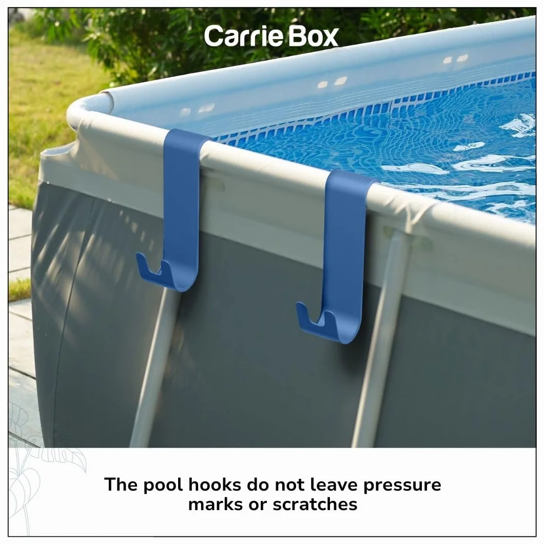 Carrie Box Uchwyt podbieraka z tworzywa sztucznego pochodzącego z recyklingu, drążki teleskopowe, łamanie liści, przechowywanie, akcesoria basenowe, czyszczenie basenu, basen ze stelażem (niebieski)