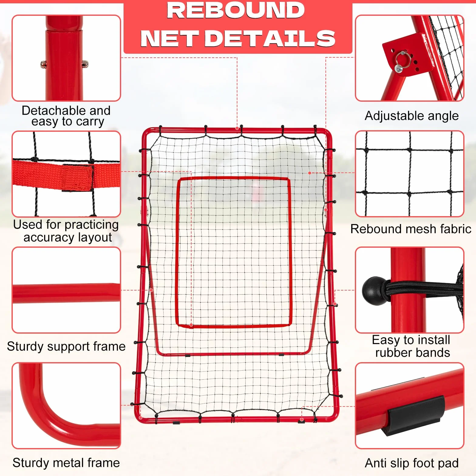 AKOZLIN Baseball Softball Siatkówka Lacrosse Rebound Bounce Back Net 5 kątów regulowana 15 x 100 cm z siatką odbijającą strefę uderzenia, gniazdo baseballowe z torbą do przenoszenia