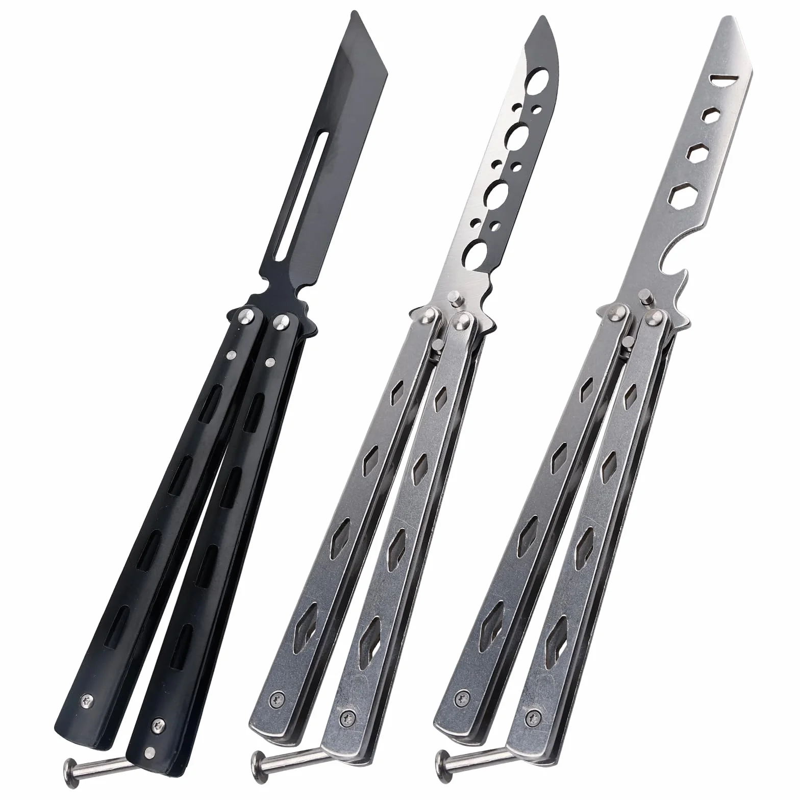 Butterfly Trainer Nóż Motylkowy Treningowy Balisong dla Początkujących Czarny Srebrny Biały