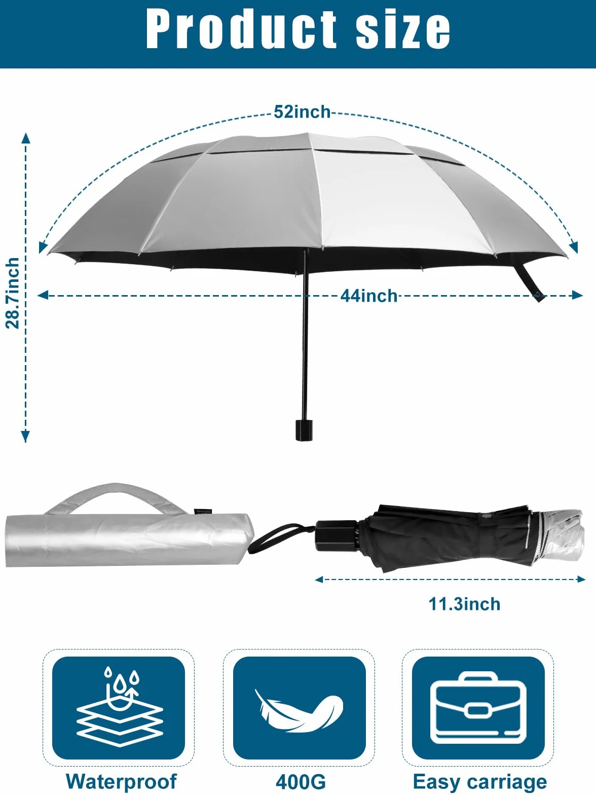 Kalolary Bardzo duży kompaktowy parasol golfowy, podwójny, wentylowany, wiatroszczelny, wodoodporny, dla kobiet i mężczyzn 117/54/157.5 cm