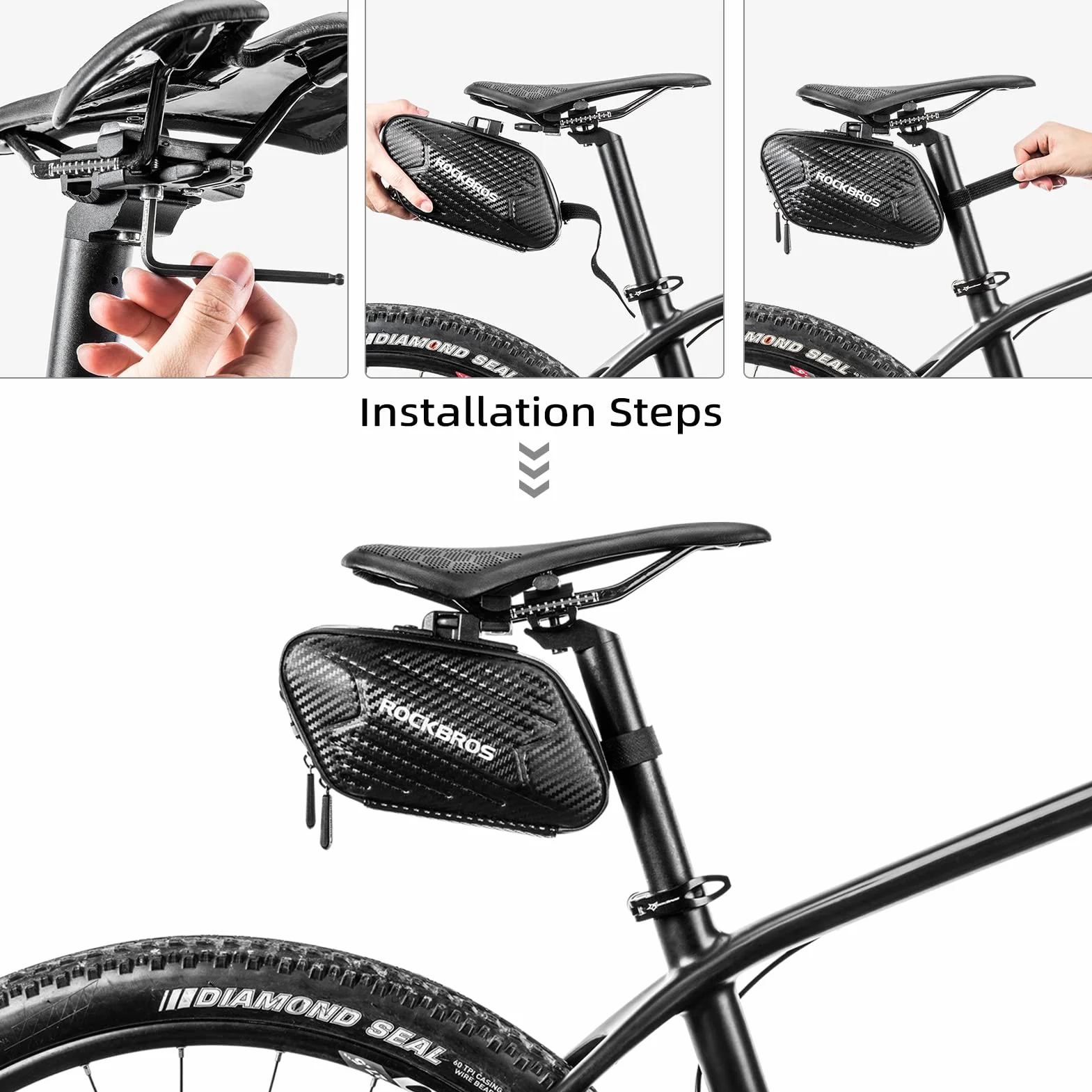 ROCKBROS Torba Podsiodłowa na Rower MTB, Wyścigowy, Składany, Wodoszczelna, Odporna na Zarysowania, ok. 1,5 L