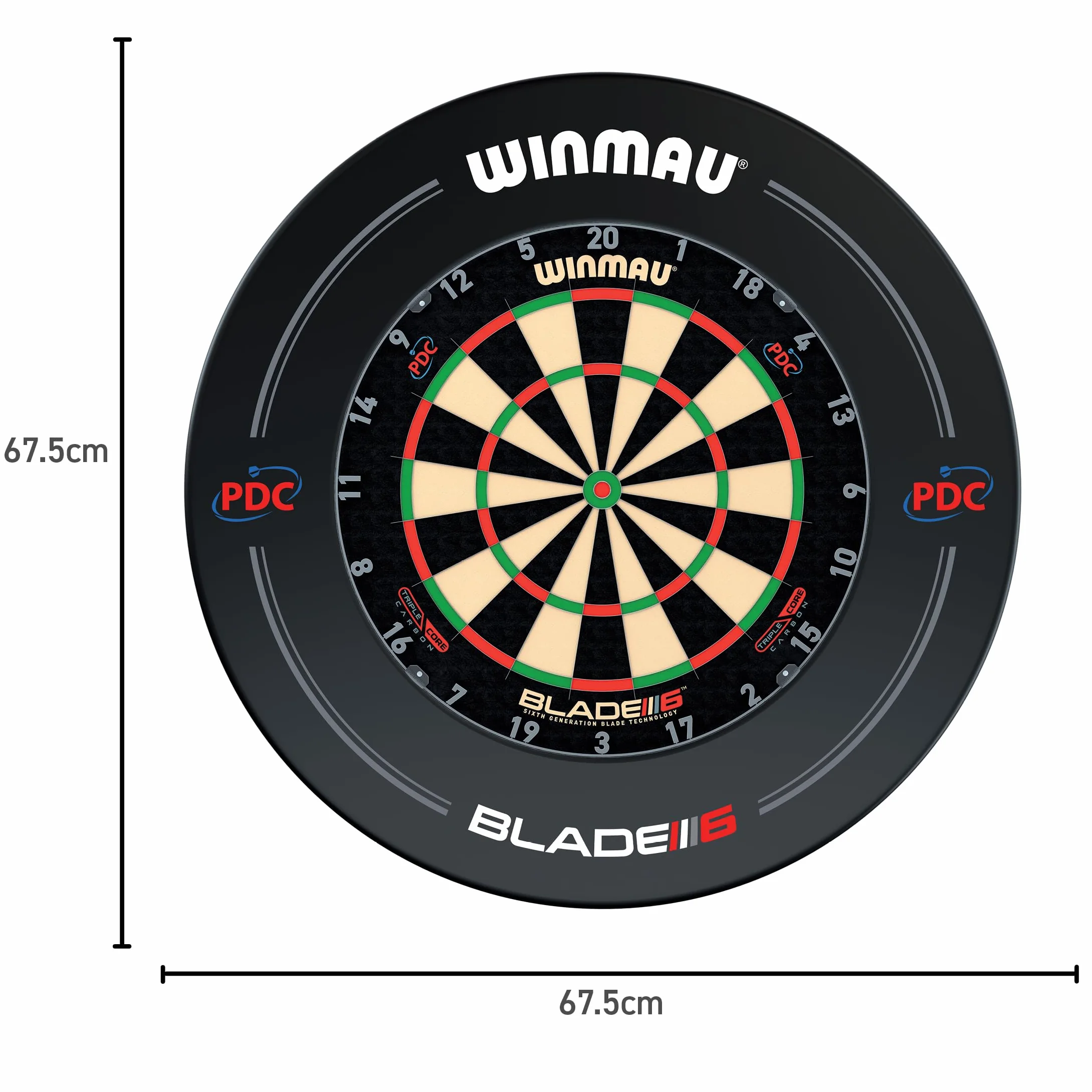 WINMAU Triple Core tarcza do darta z obramowaniem PDC, 2 zestawy stalowych rzutek, system Rota-Lock