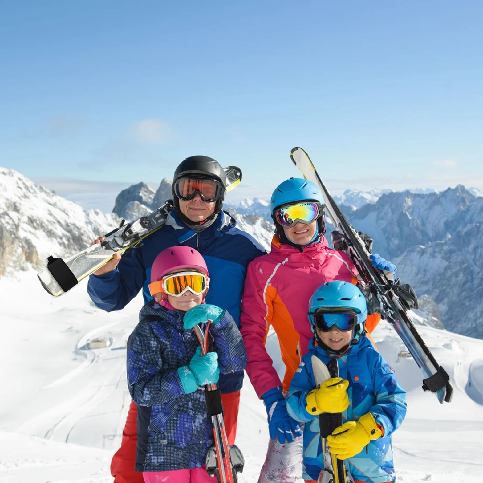 6szt Paski do Mocowania Nart, 48,4x5,4cm, Tasmy do Mocowania Nart z Podkladkami Ochronnymi Regulowane Owijki na Narty Krawaty do Desek Narciarskich Sporty Zimowe Akcesoria
