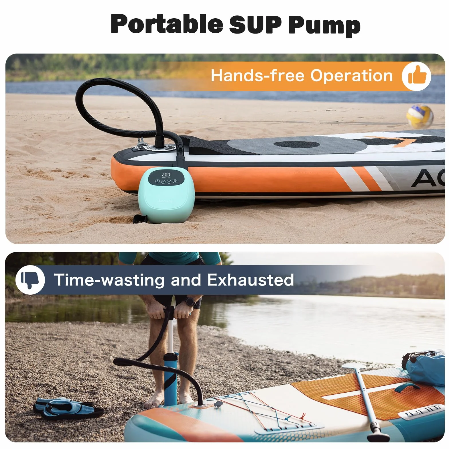 dwndpump Pompka SUP, Pompe électrique pour paddle board, rechargeable 20 PSI pour SUP, gonflage et dégonflage à deux niveaux, pompe électrique pour kayaks, ailes à vent, SUP