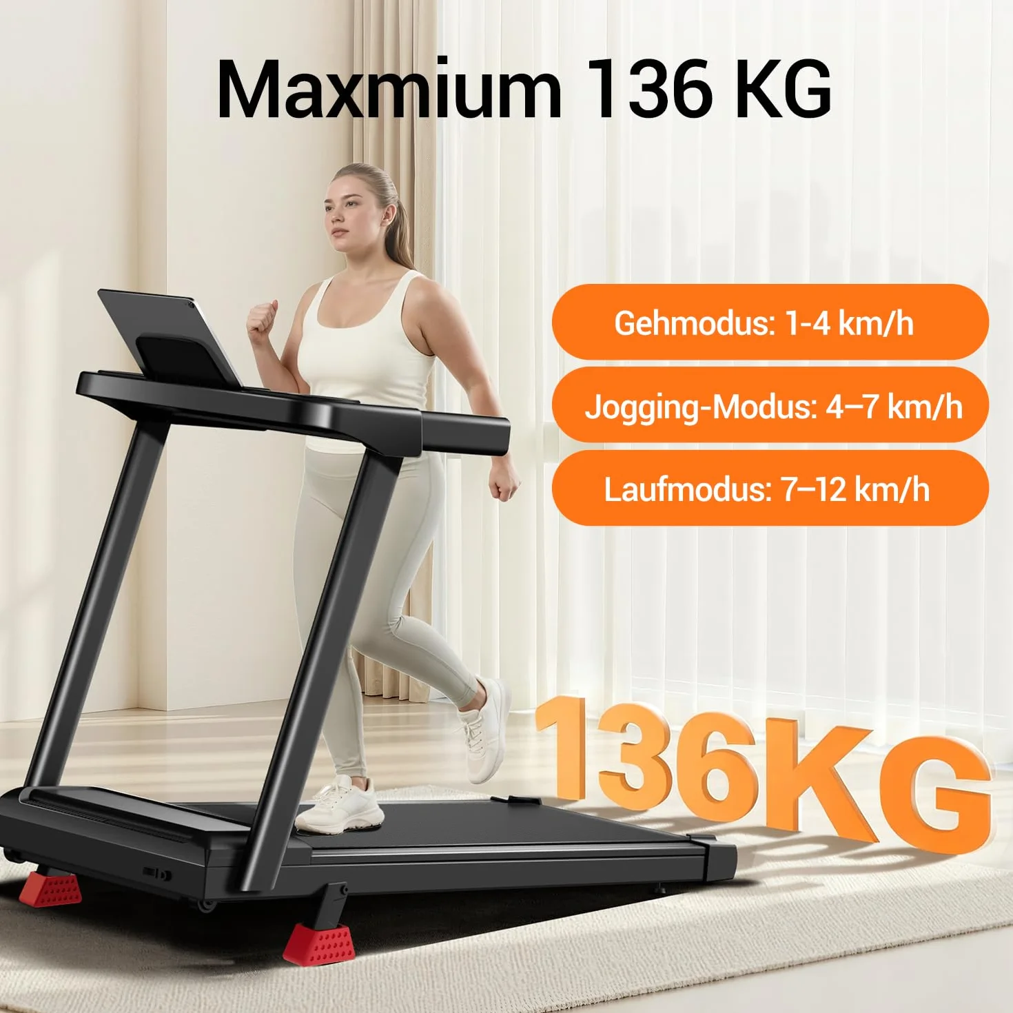 Cursor bieżnia do domu z nachyleniem 15%, 12 km/h, bieżnia Treadmill do domu z uchwytem, maksymalne obciążenie 136 kg