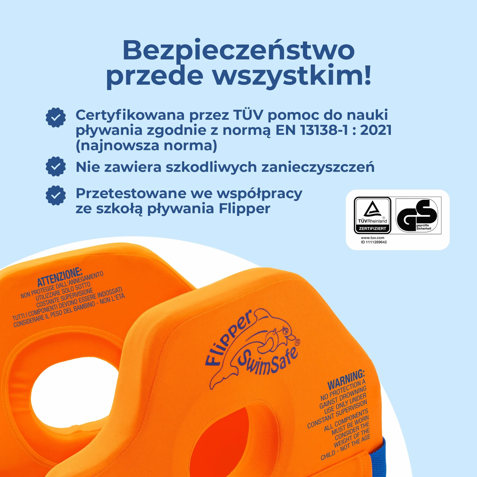 Flipper SwimSafe 1400 kamizelka ratunkowa dla dzieci 11-30 kg piankowy rdzeń