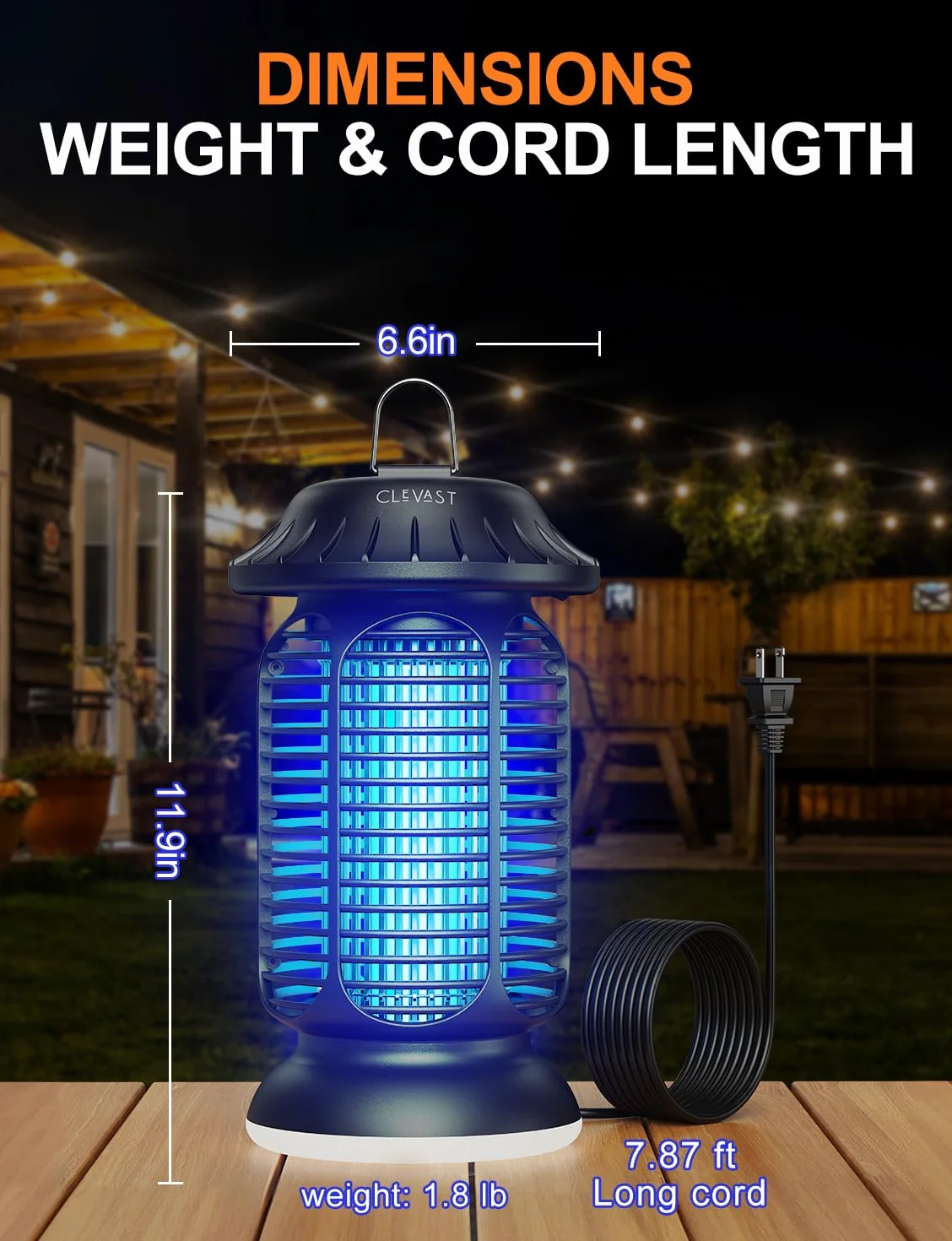 CLEVAST Niszczarka na owady na zewnątrz - elektryczna lampa na komary z światłem UV, wodoodporny łapczak na muchy do tarasu, ogrodu, pomieszczeń wewnętrznych, czarna lampa vintage (retro)