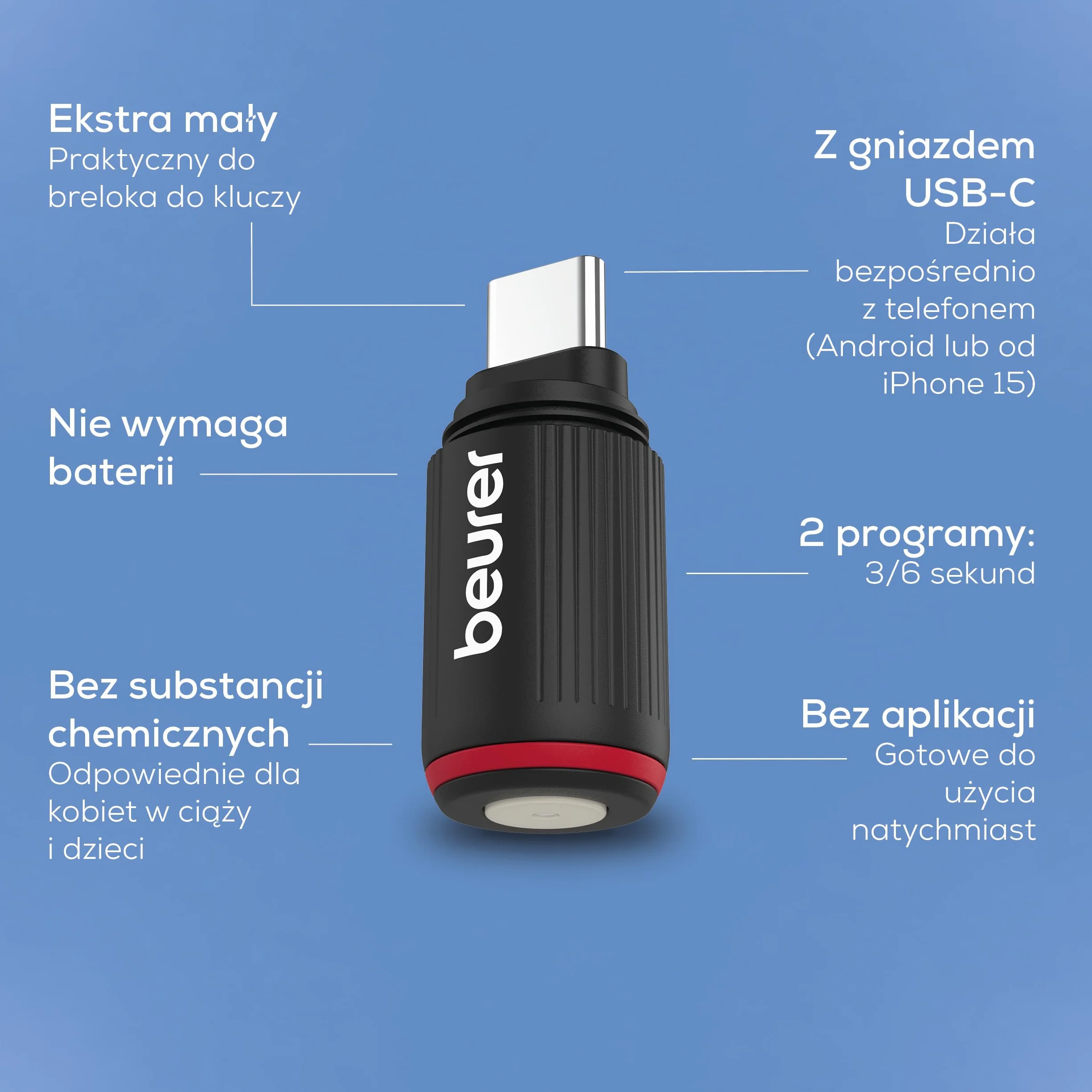 Beurer BiteX Go Deep Black środek na ukąszenia owadów do smartfona, do leczenia ukąszeń i użądleń owadów, łagodzi swędzenie, do telefonu dla Androida i iPhone (złącze USB-C), z światło