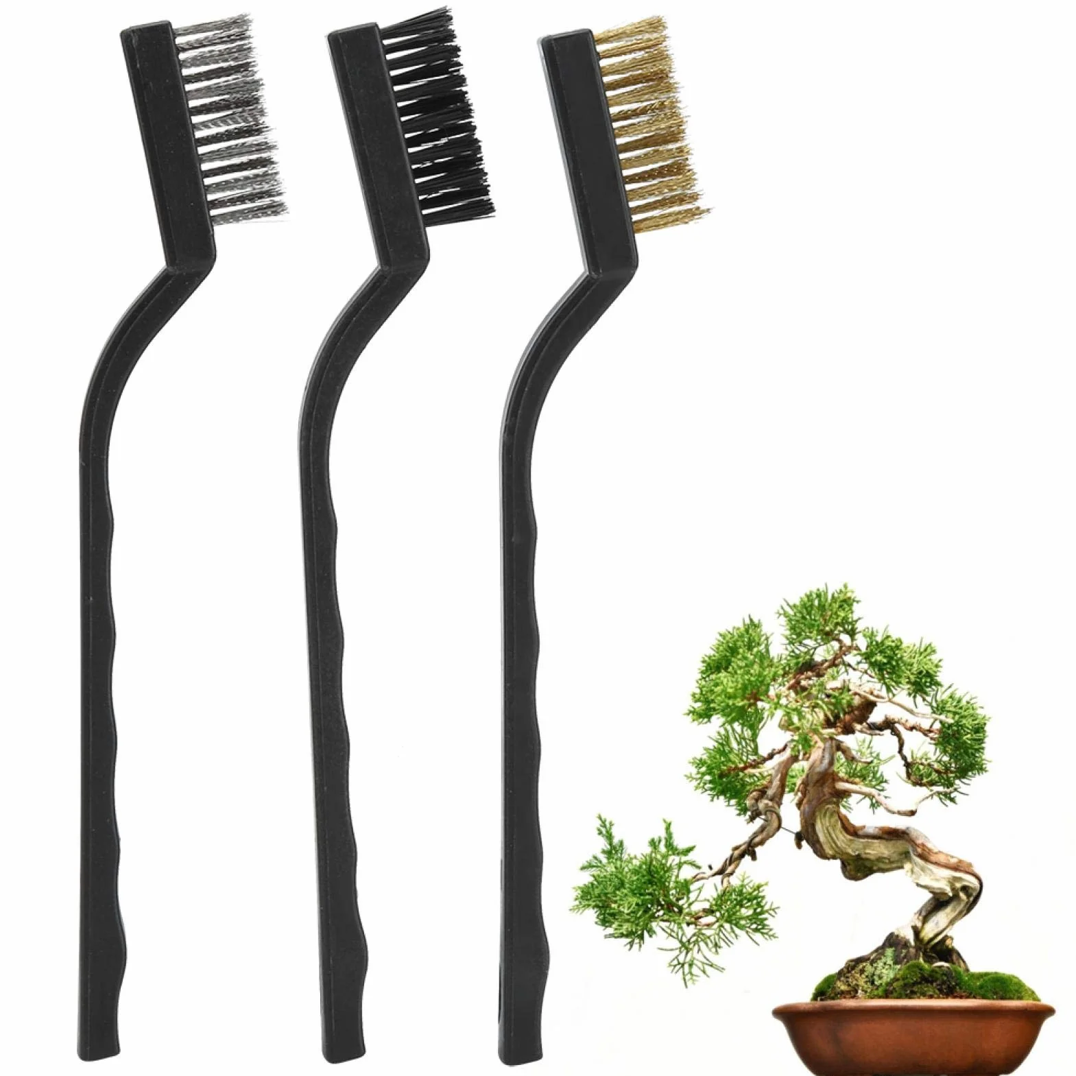 CHENGGONG Antypoślizgowa szczotka do bonsai z uchwytem z tworzywa sztucznego, odporny na zużycie drut do czyszczenia, narzędzie do czyszczenia szczotek ogrodowych, burr bonsai