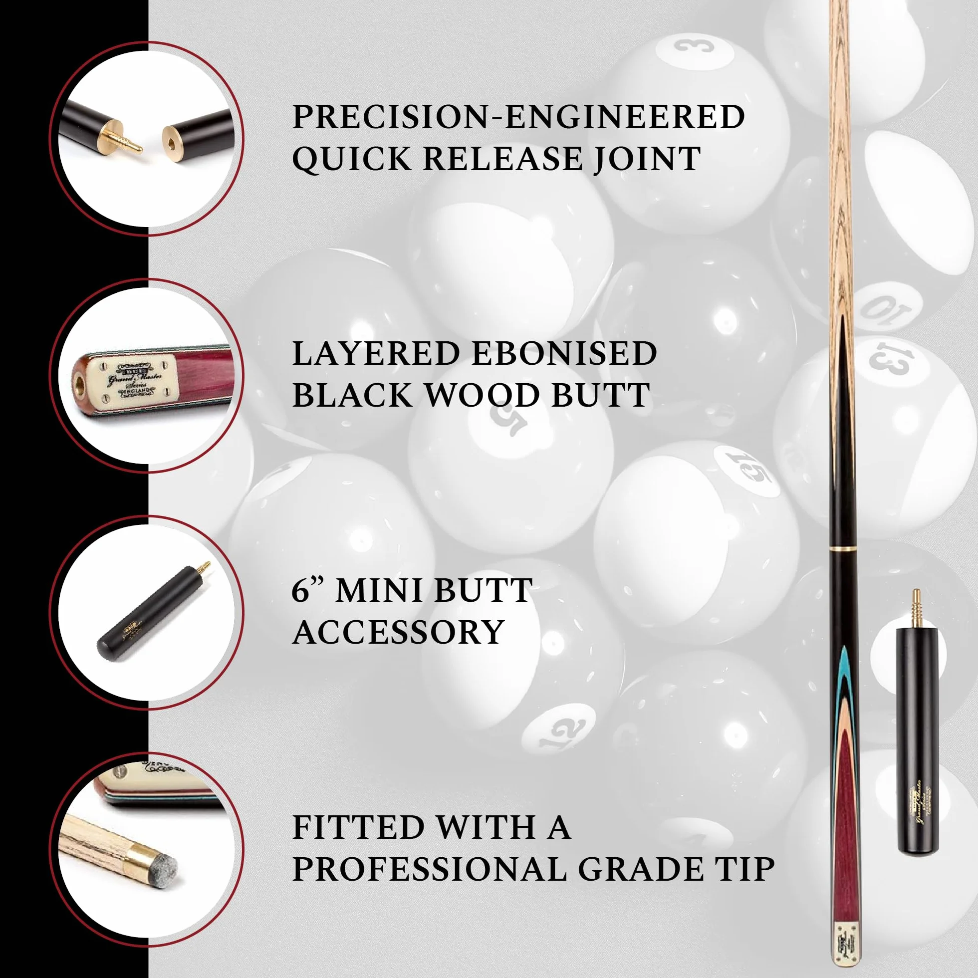 BCE Grandmaster 3/4 Cut Snooker Cue 144,8 cm 9,5 mm GM500