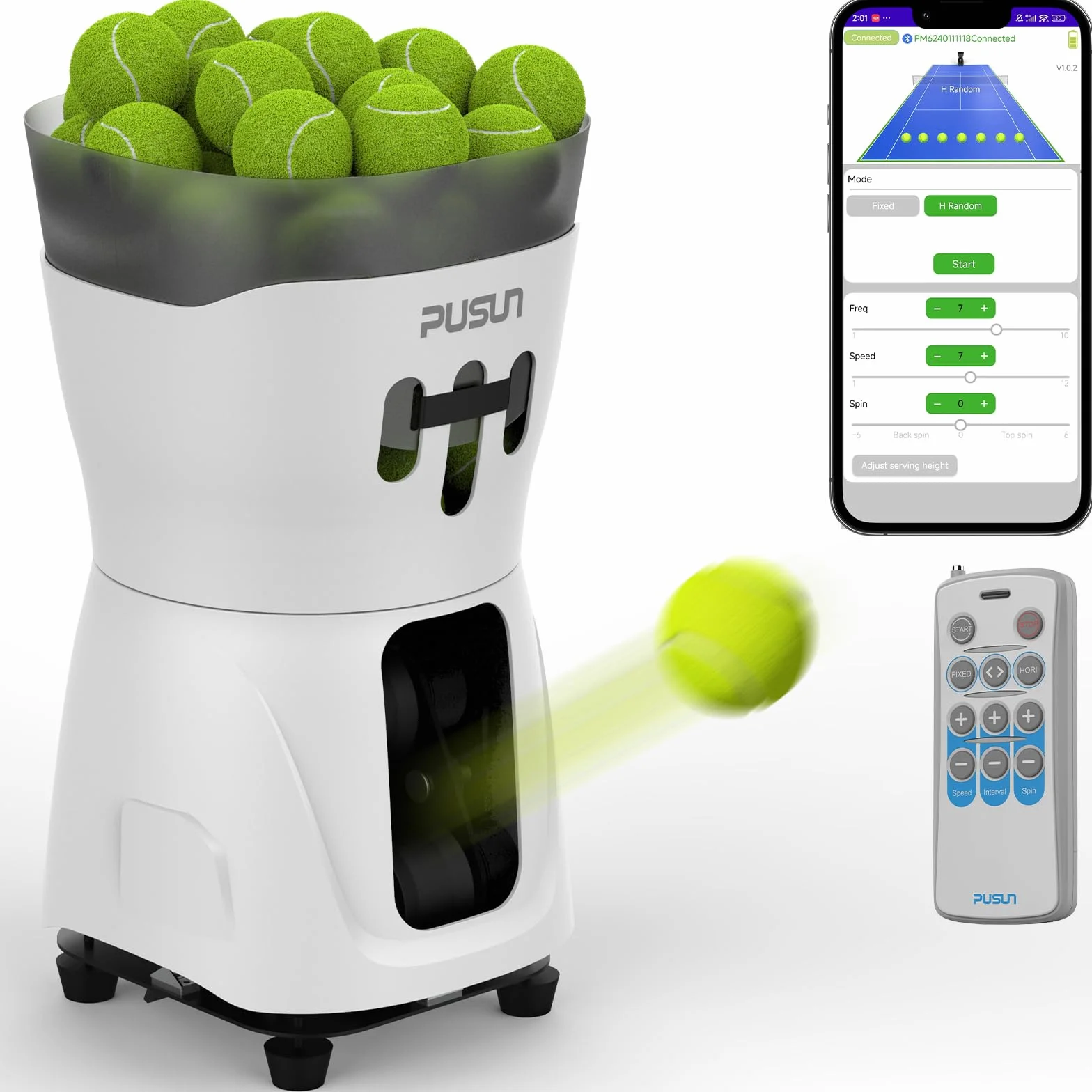 PT-Mini PRO sterowana aplikacją, przenośny automatyczny trener tenisowy dla początkujących, pojemność 65 piłek, żywotność baterii 3-5 h, sprzęt treningowy o zmiennej prędkości, do użytku wewnątrz i na