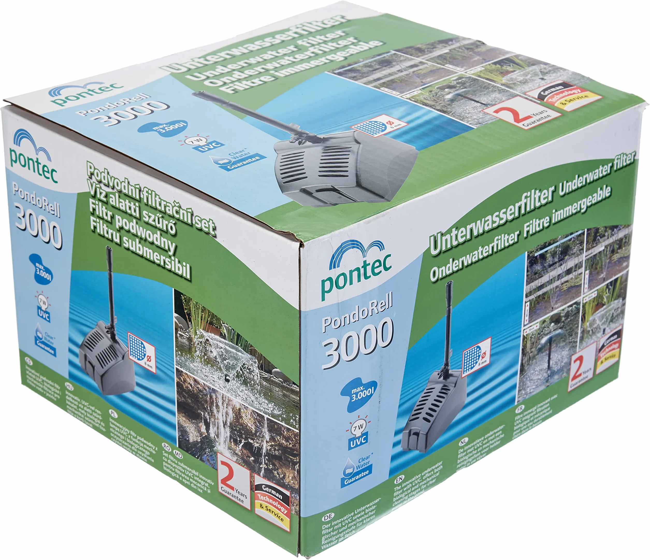 Pontec 50748 PondoRell 3000 - kompaktowy zestaw filtrów podwodnych z technologią UVC/zastosowanie jako filtr do stawu, pompa do fontanny, pompa filtrująca