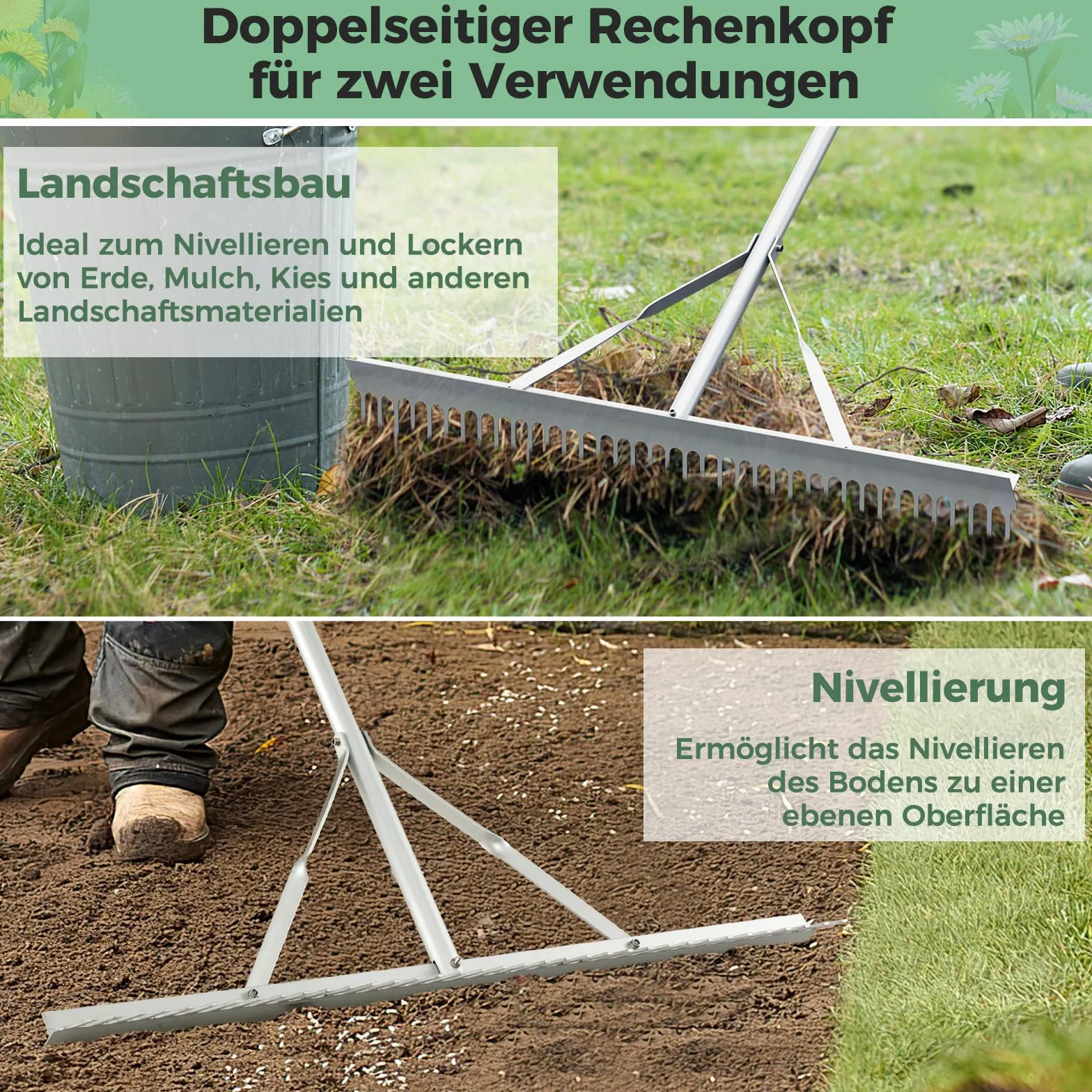 COSTWAY Grabie Ogrodowe z Aluminium - Szerokość 91 cm, 36 Zębów, Uchwyt 174 cm - Do Liści i Spulchniania Gleby, Pielęgnacja Krajobrazu
