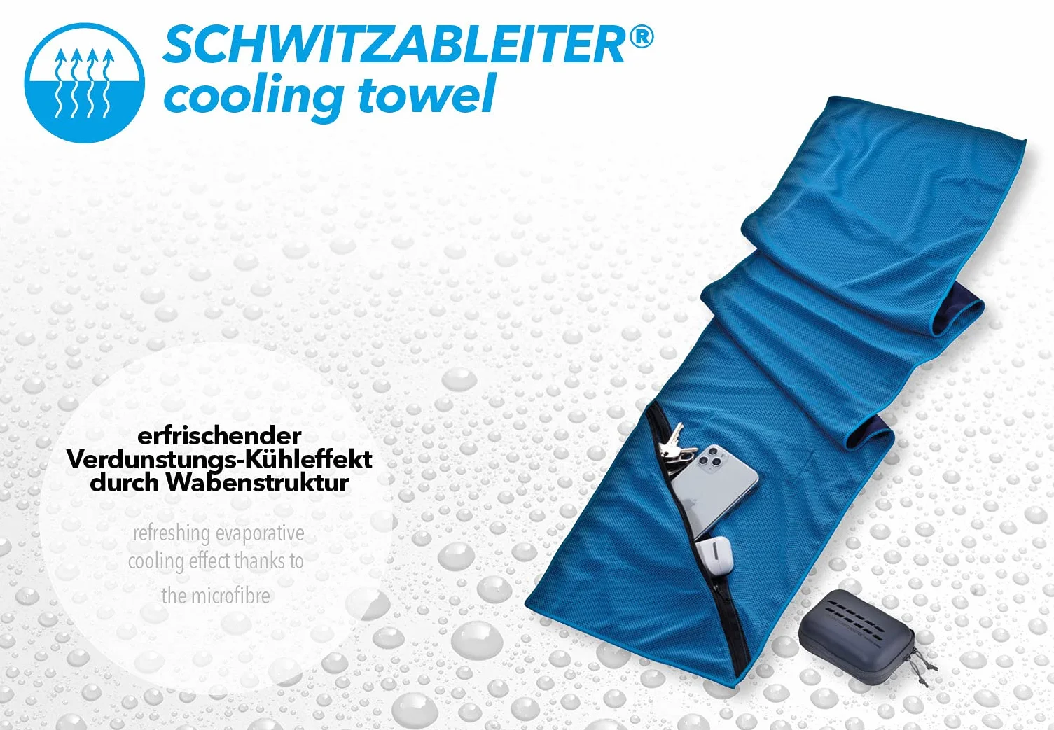 Troika Ręcznik fitness z odświeżającym efektem parowania dzięki strukturze plastra miodu mikrofibra niebieska, rozmiar: 113 cm x 25 cm x 1 cm, TWL20/DB