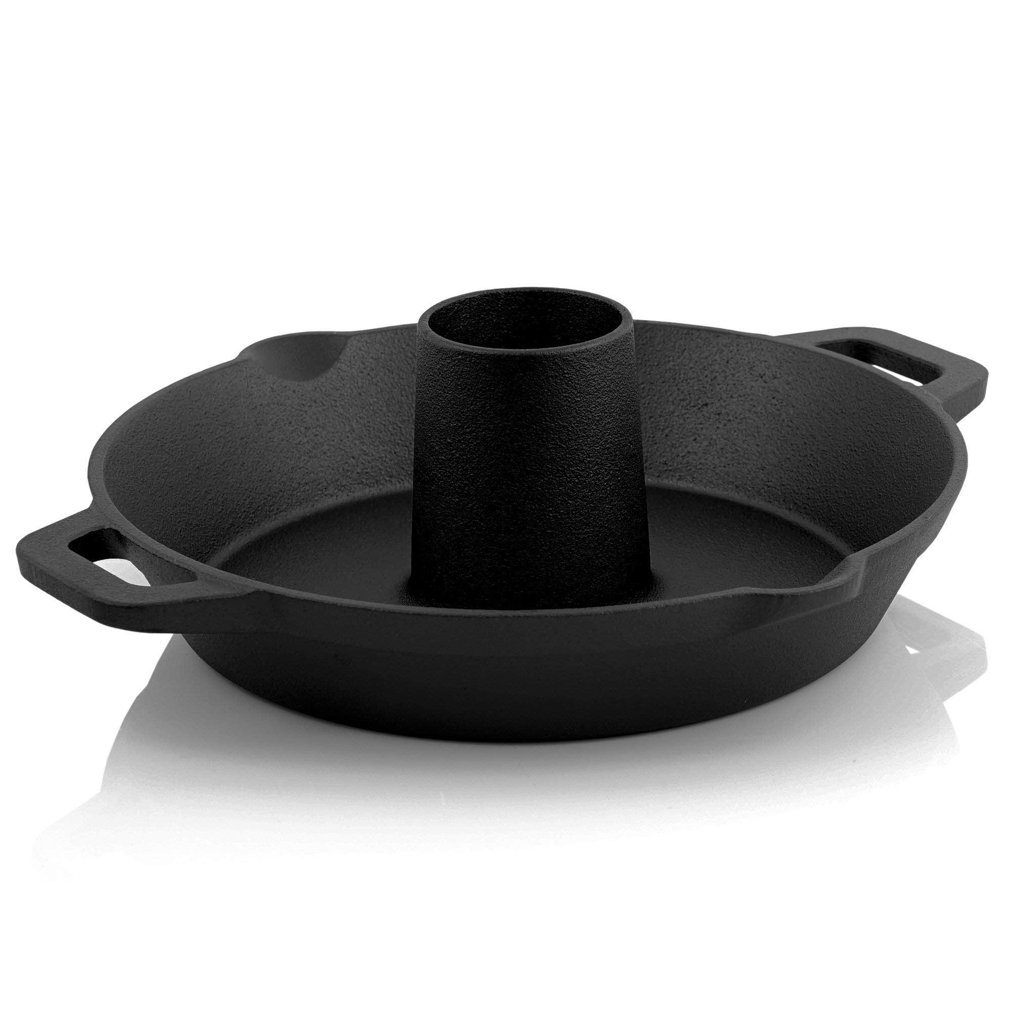 BBQ-Toro Gusseisen Hähnchenbräter Ø 28 cm | Ø 6 cm Aroma- Kegel | Geflügelbräter für Grill und Backofen | Chicken Roaster mit Aroma-Kegel und Auffangschale