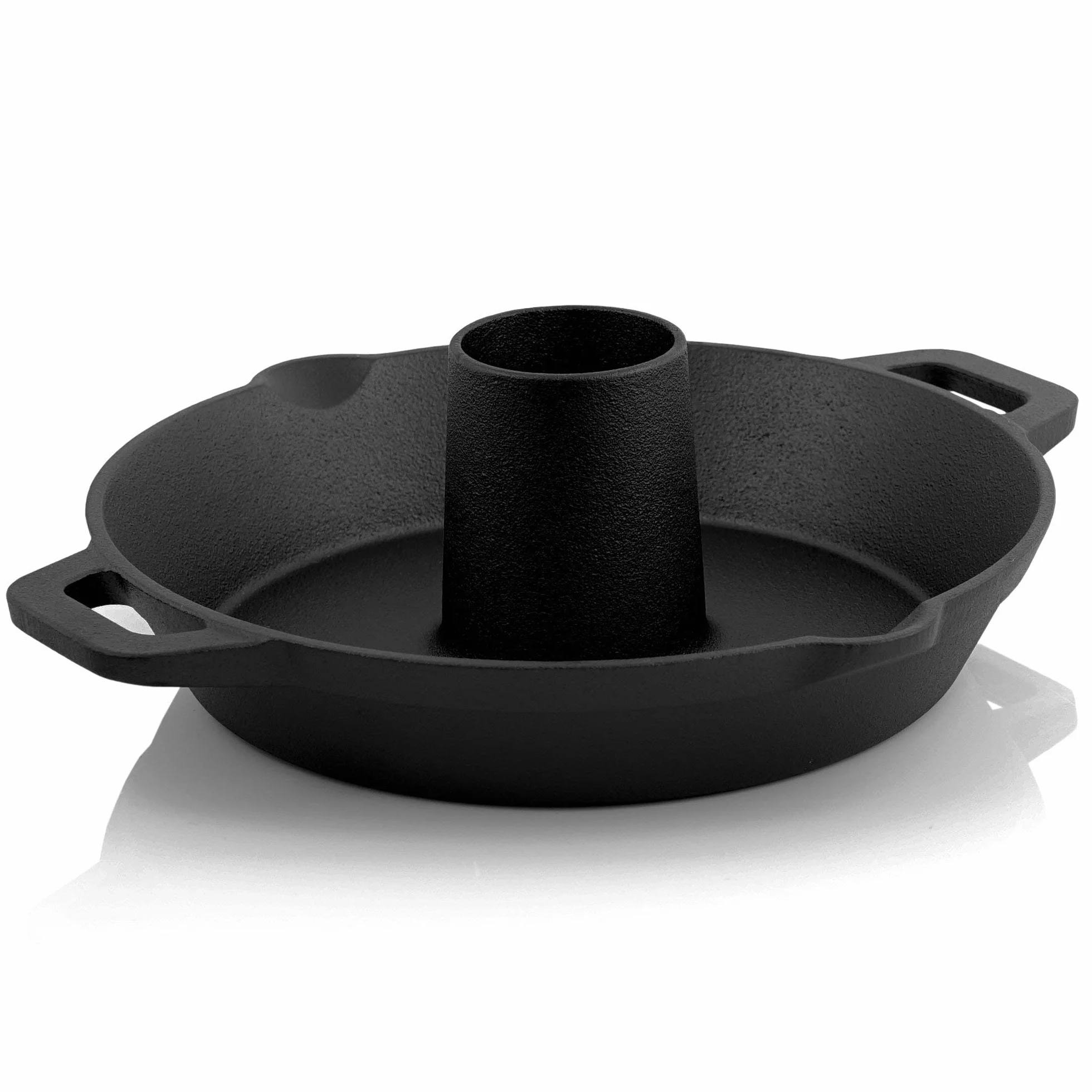 BBQ-Toro Gusseisen Hähnchenbräter Ø 28 cm | Ø 6 cm Aroma- Kegel | Geflügelbräter für Grill und Backofen | Chicken Roaster mit Aroma-Kegel und Auffangschale