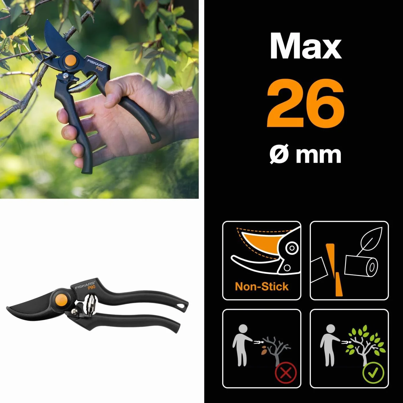 Fiskars Xseries Sekator, Czarny, 23 x 7 x 2 cm