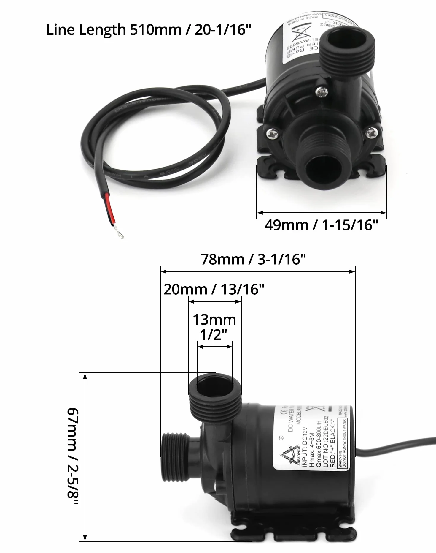 QWORK® DC 12V pompa wodna 800L/H 5M, bezszczotkowa zatapialna pompa wodna, do basenu fontannowego system obiegu słonecznego system obiegu wody