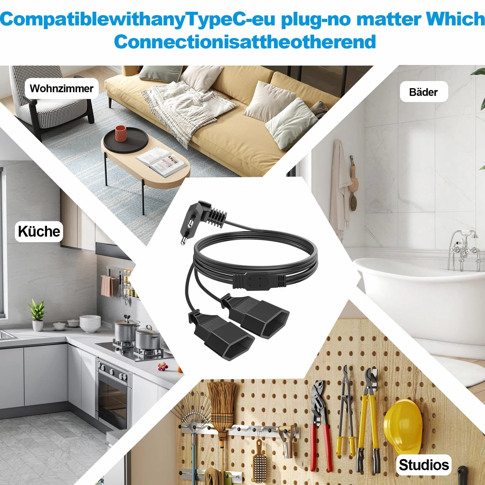 VIEVRE Przedłużacz płaski 3,0 m 0,75 mm² potrójna wtyczka typu C