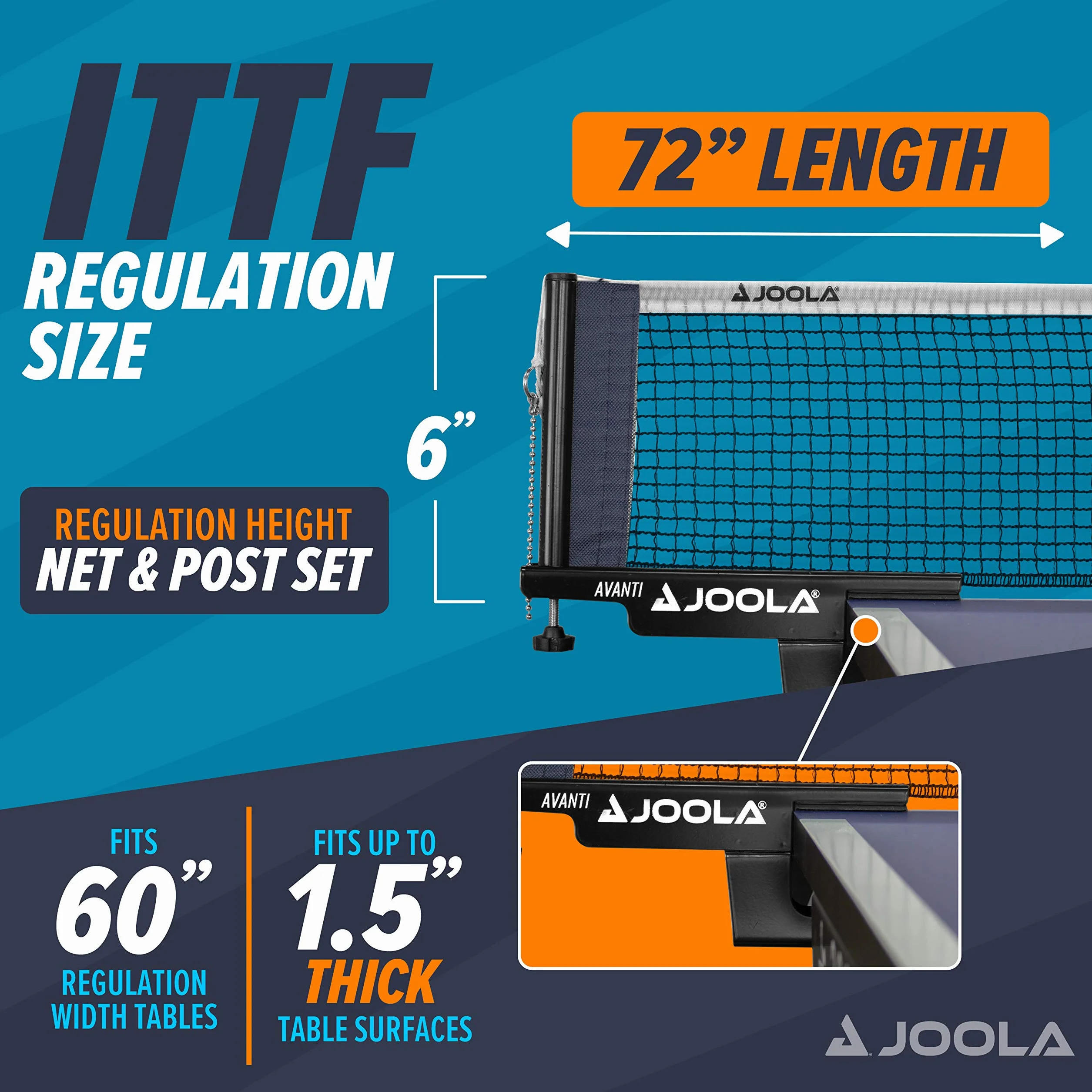 Joola Unisex Dla Dorosłych Avanti 31009 Siatka do Tenisa Stołowego, Czarny, 183 cm x 15,25 cm