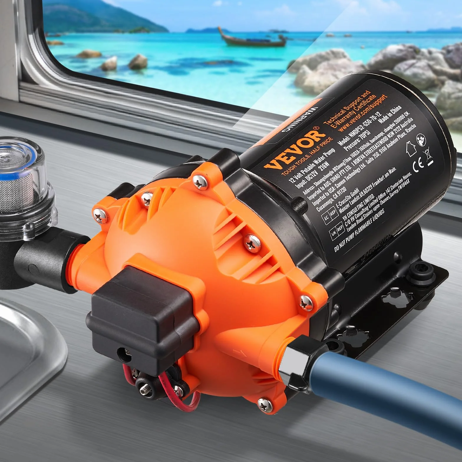 VEVOR Pompa membranowa 12 V, 5 GPM 18,93 l/min, 5-komorowa pompa wodna 12 V DC z automatycznym wyłącznikiem ciśnienia 40 – 100 PSI, 70 PSI, port MNPT do kamperów, jachtów, kamperów, kamperów, łodzi