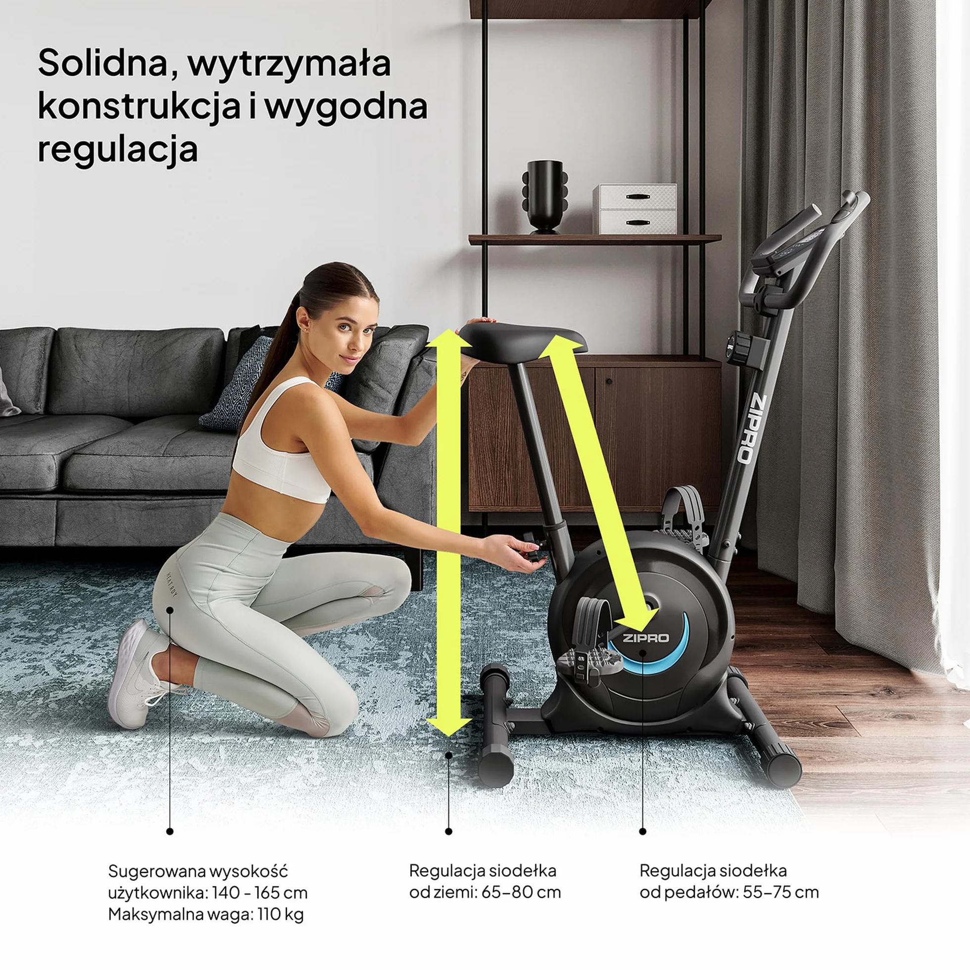 ZIPRO Rower Treningowy z 8 Stopniowym Oporem Magnetycznym, Uchwytem na Telefon, Wyświetlaczem LCD, Regulowanym i Wygodnym Siodełkiem, Lekki Rower Stacjonarny do Treningu Cardio w Domu (One S)