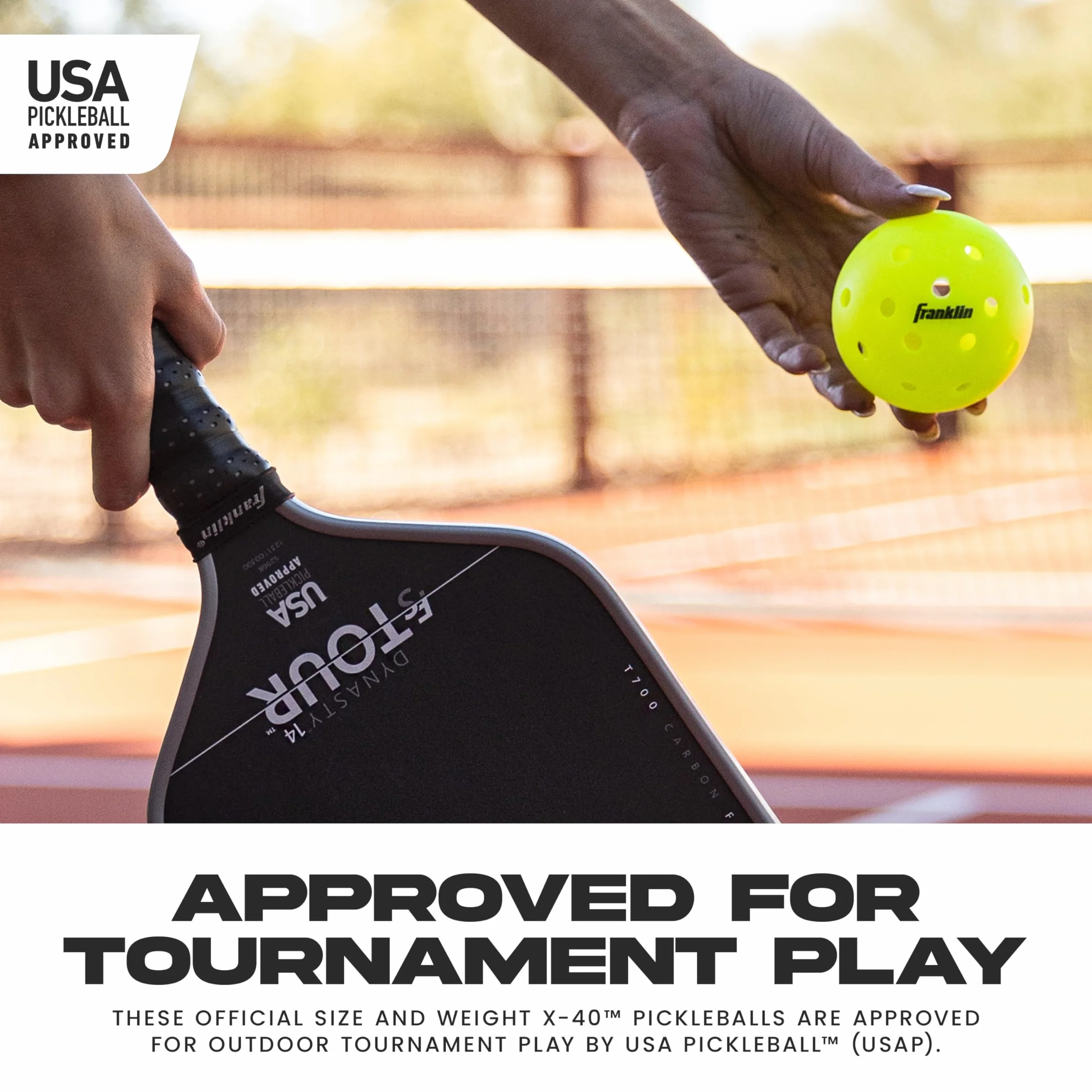 Franklin Sports X-40 Outdoor Pickleballs Oficjalna piłka USA Pickleball, APP Tour + Pickleball US Open – zestaw 3, 12, 36 wiaderek, opakowania zbiorcze 50, 100 + 400 szt. zgodnych z przepisami