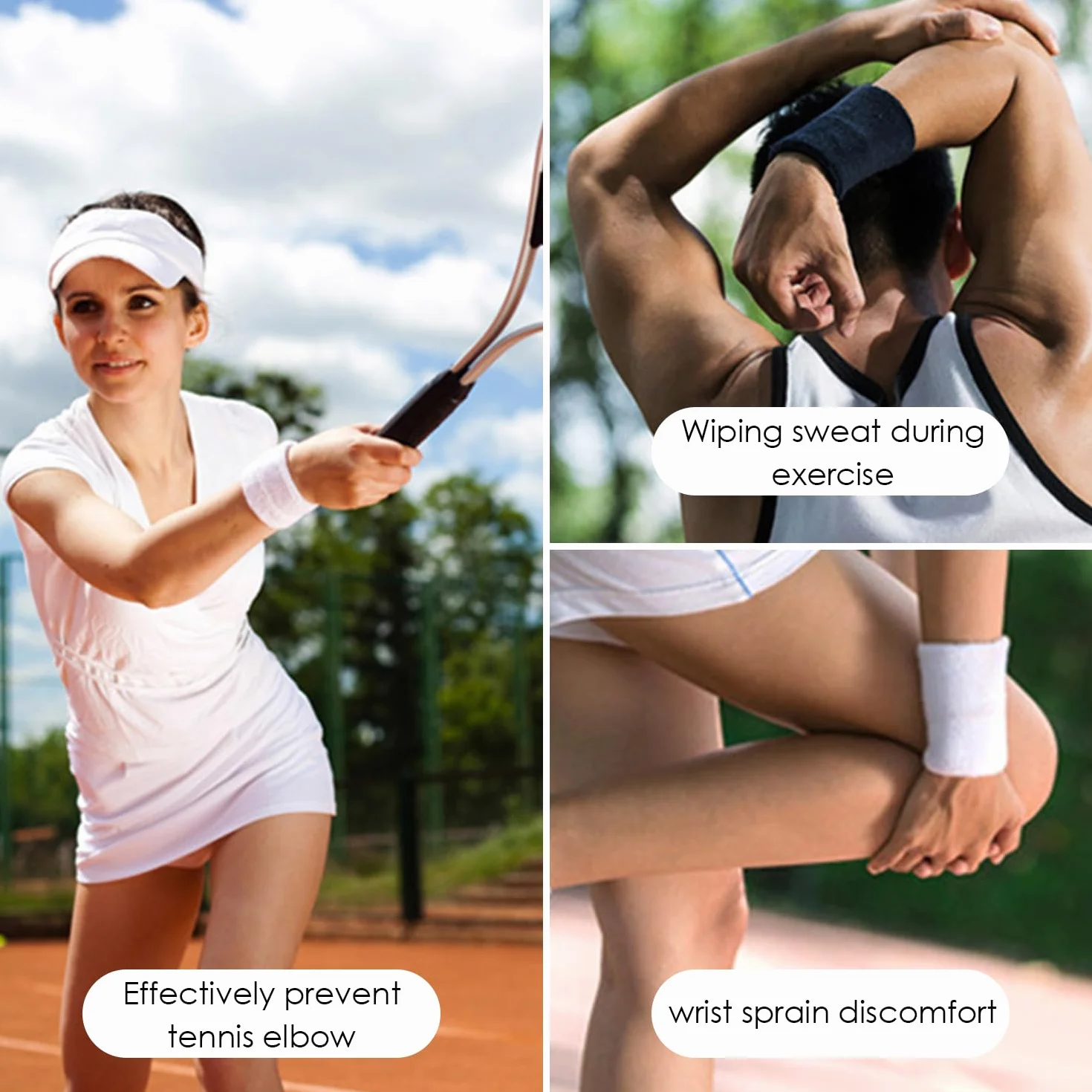 2 pary bransoletek sportowych, do fitnessu, opaski przeciwpotne na nadgarstki, bransoletki sportowe, nadają się do kulturystyki, fitnessu, koszykówki i badmintona (czarne, białe)
