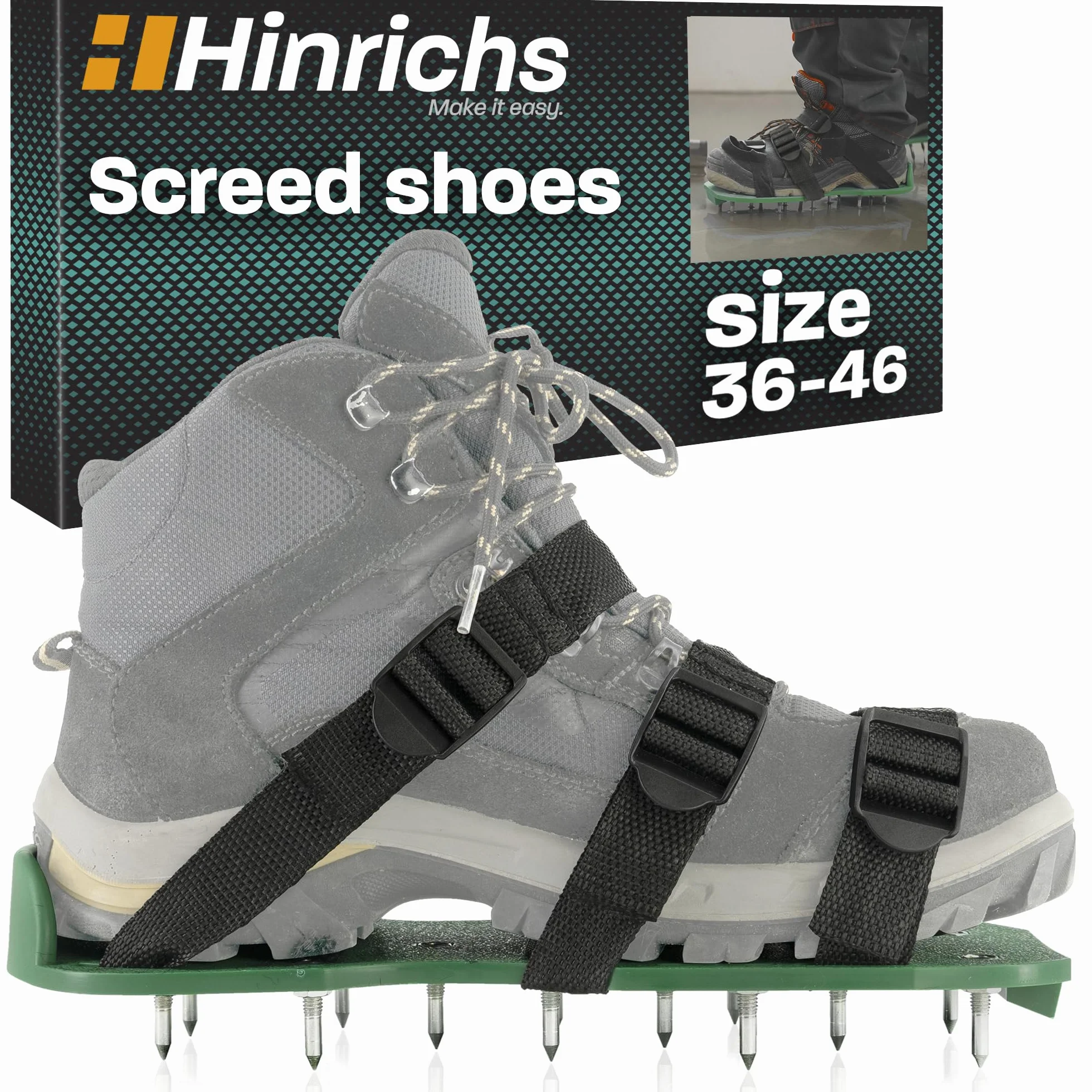 Hinrichs Buty do paznokci – 2 x podeszwa z gwoździami o wymiarach 30 x 13,3 cm i kolcami 25 mm – buty z regulacją rozmiaru do wentylacji trawnika – buty do napowietrzania trawnika – buty do