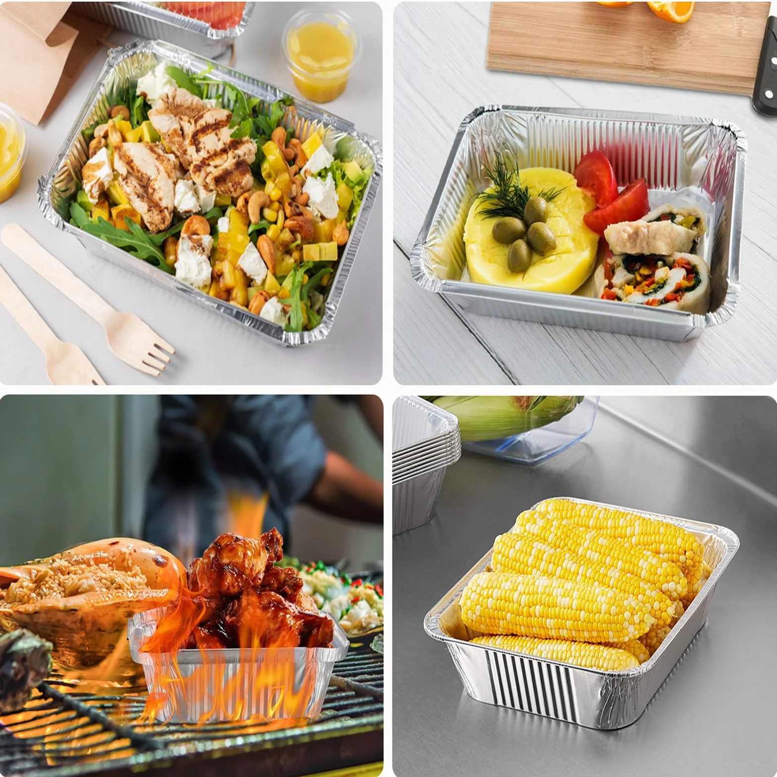 32 sztuki aluminiowych misek do grilla, 2200 ml/1100 ml/700 ml, jednorazowe aluminiowe miski do grilla, z pokrywką, do gotowania, pieczenia, smażenia.