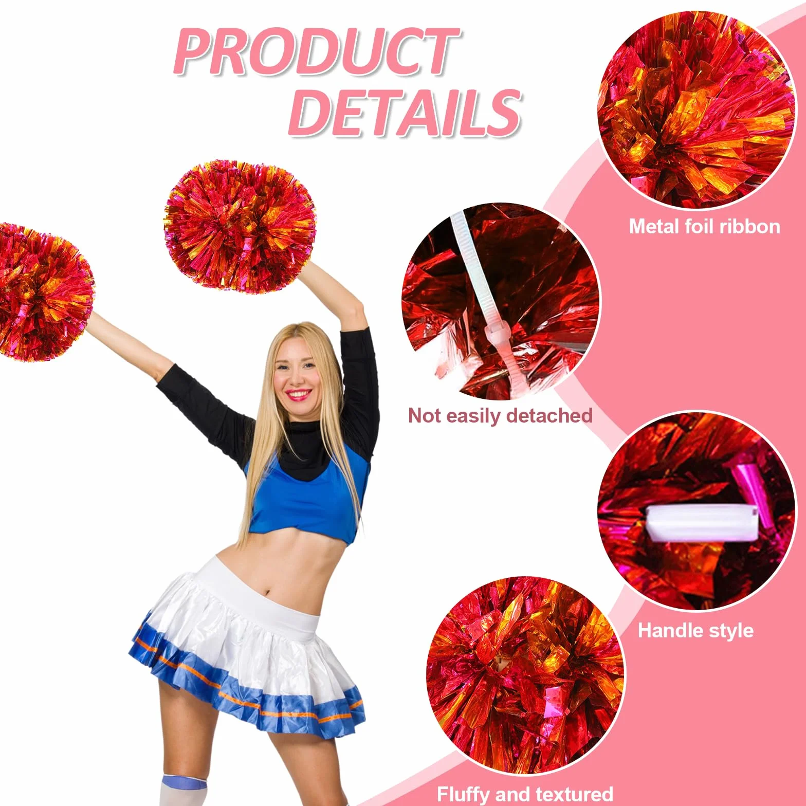 Metaliczne Pompony Cheerleaderki, Ręcznie Wykonane Kwiaty, Akcesoria Do Cheerleaderek, Do Gier Sportowych