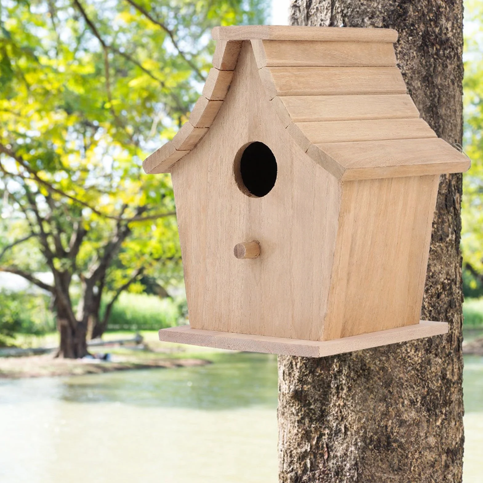 Drewniany Domek dla Ptaków Wiszący Ptak Patio w Ogrodzie Dekoracyjna Budka Lęgowa Domek dla Ptaków Wiszący Domek dla Ptaków na Zewnątrz Domowa Budka Lęgowa dla Papug Budgerigar