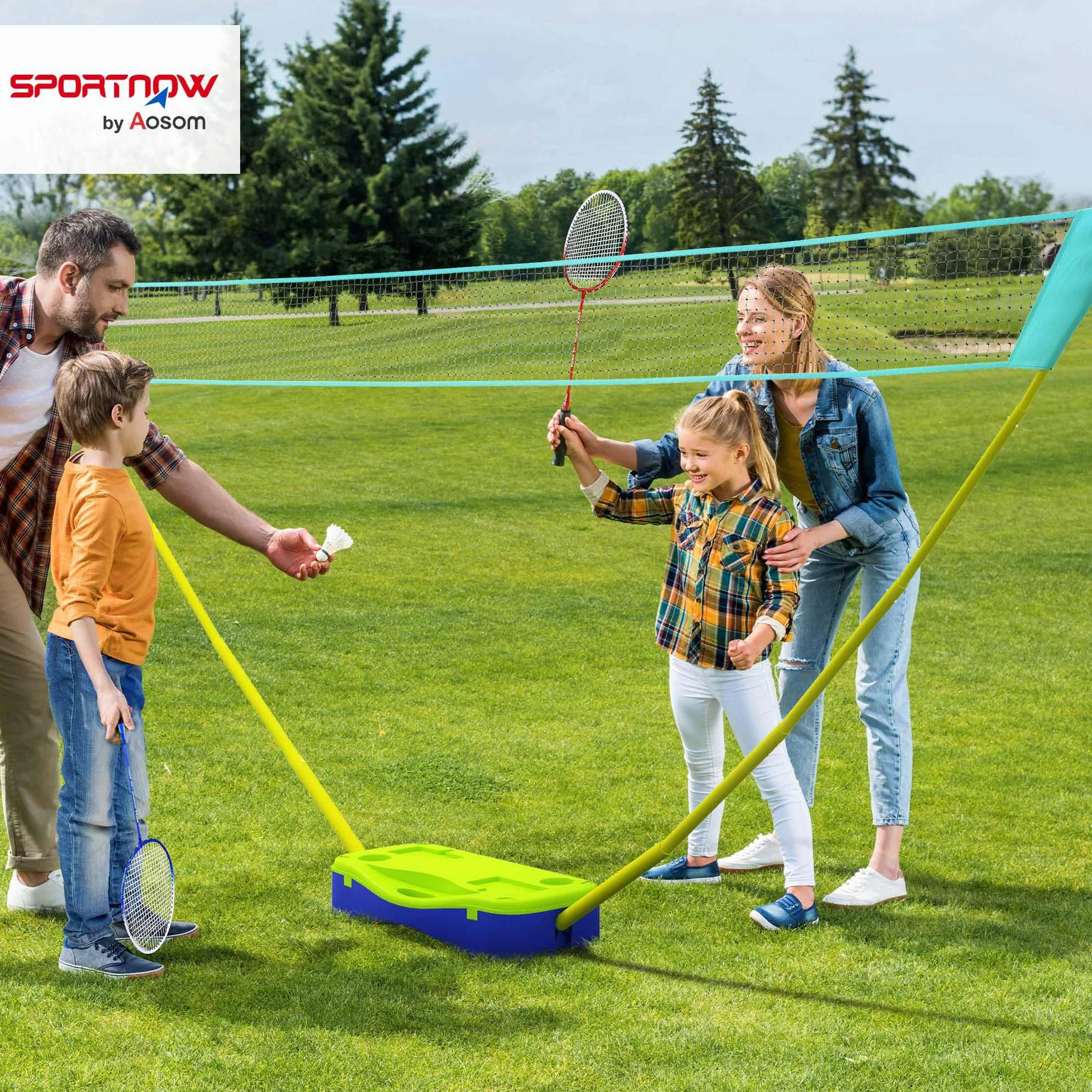SPORTNOW Zestaw do badmintona 2 w 1, siatka regulowana ze stojakami, torba do noszenia