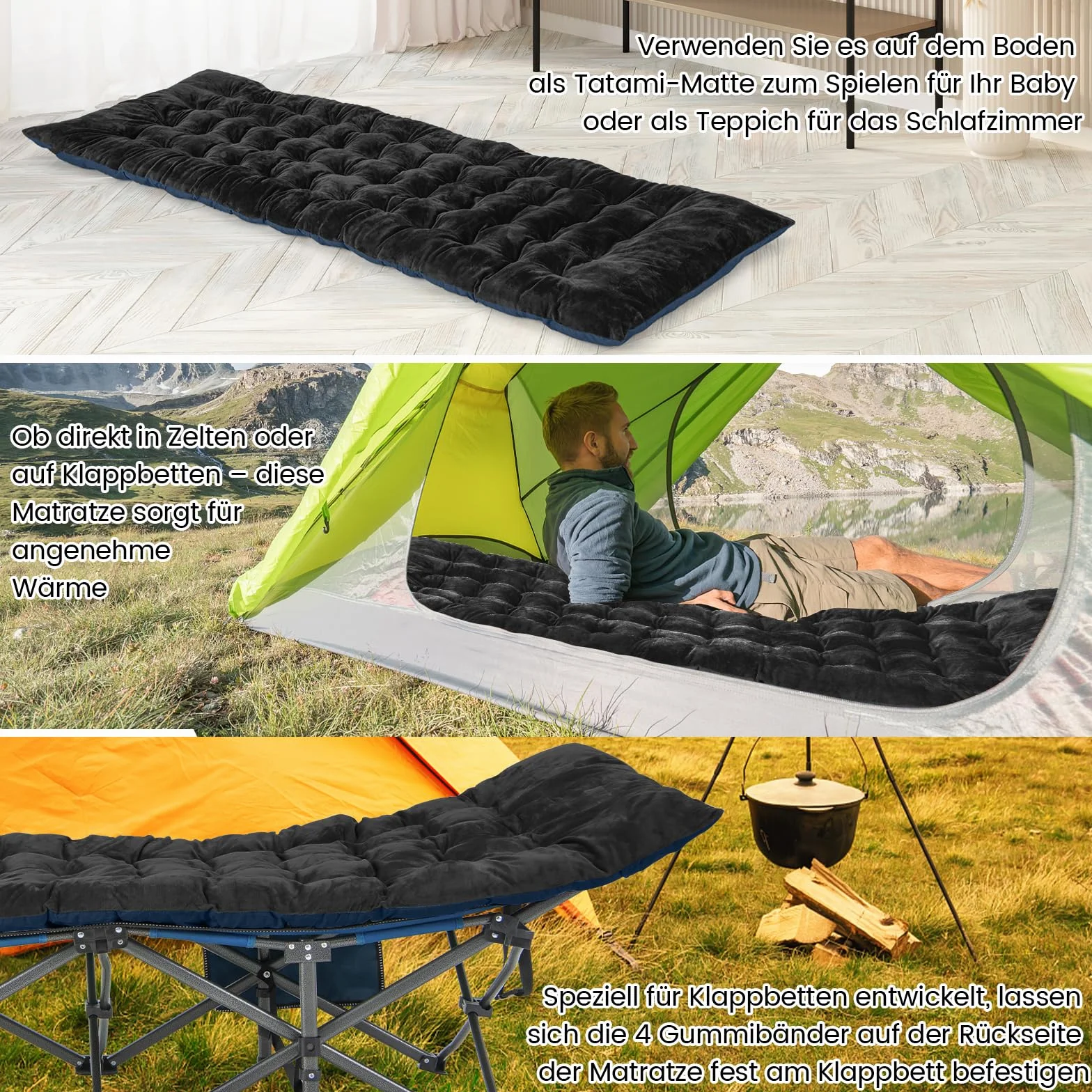 GOPLUS Nakładka na leżak ogrodowy 190 x 70 x 7 cm, nakładka na leżak polowy, bawełniana nakładka na łóżko polowe, łap z 4 taśmami mocującymi do leżaka i leżaka