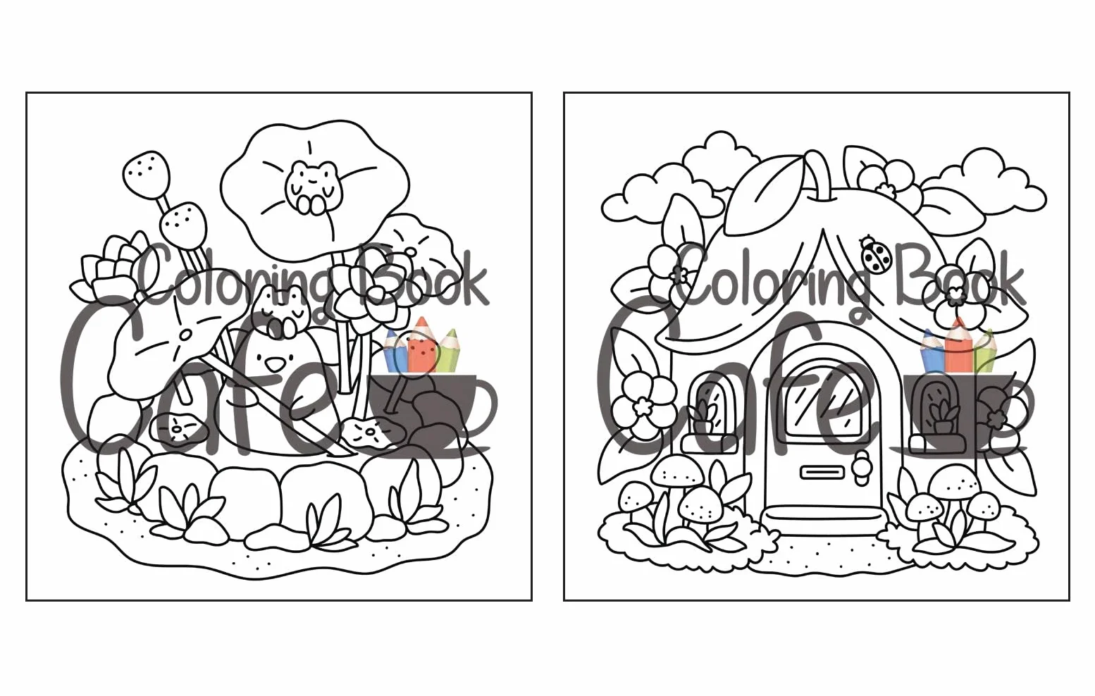 Tiny Gardens: Cute & Comfy Coloring Book for Adults and Teens Featuring Adorable Garden Scenes